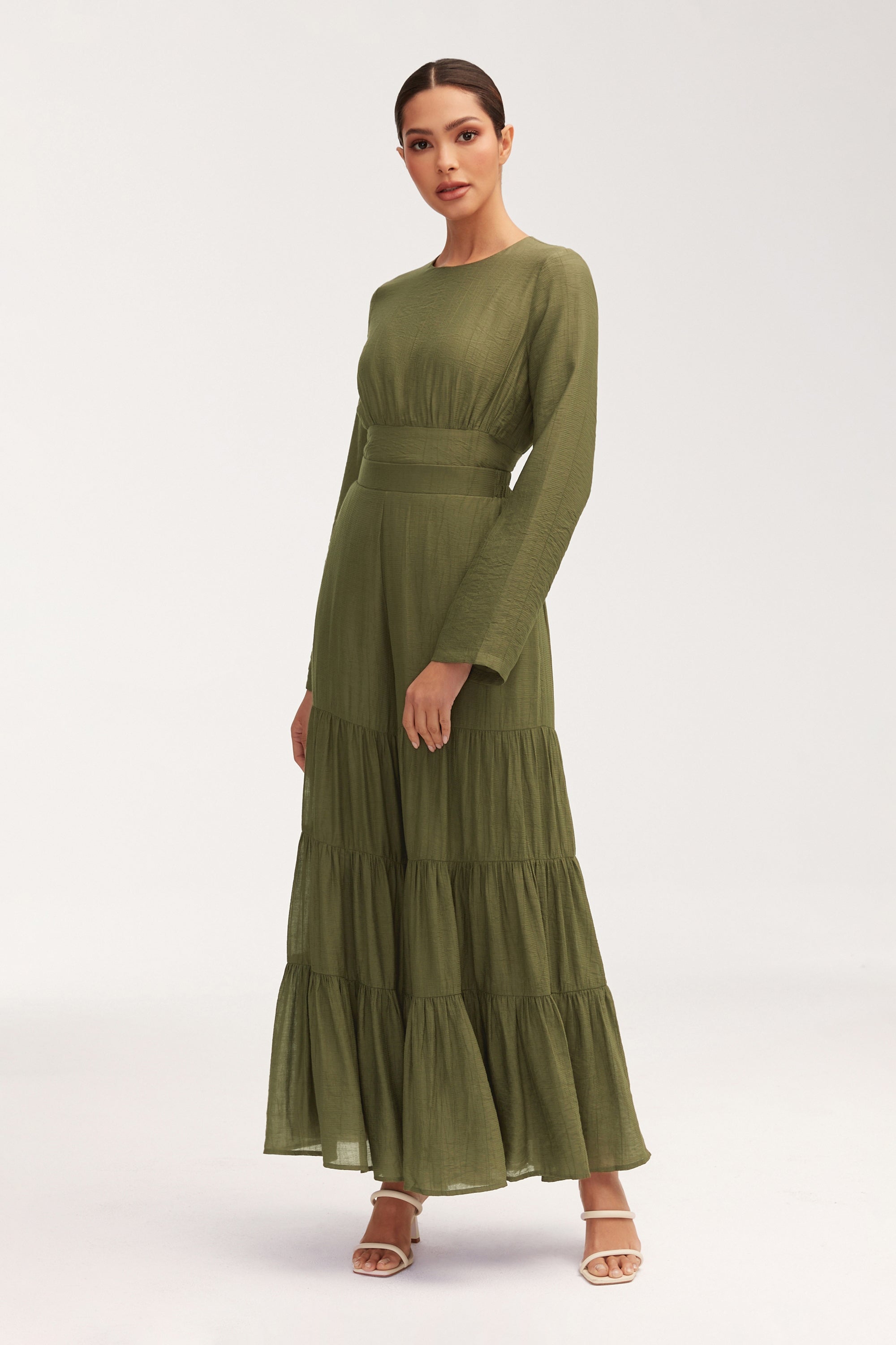 Bushra Palazzo Wide Leg Pants - Olive Clothing Veiled 