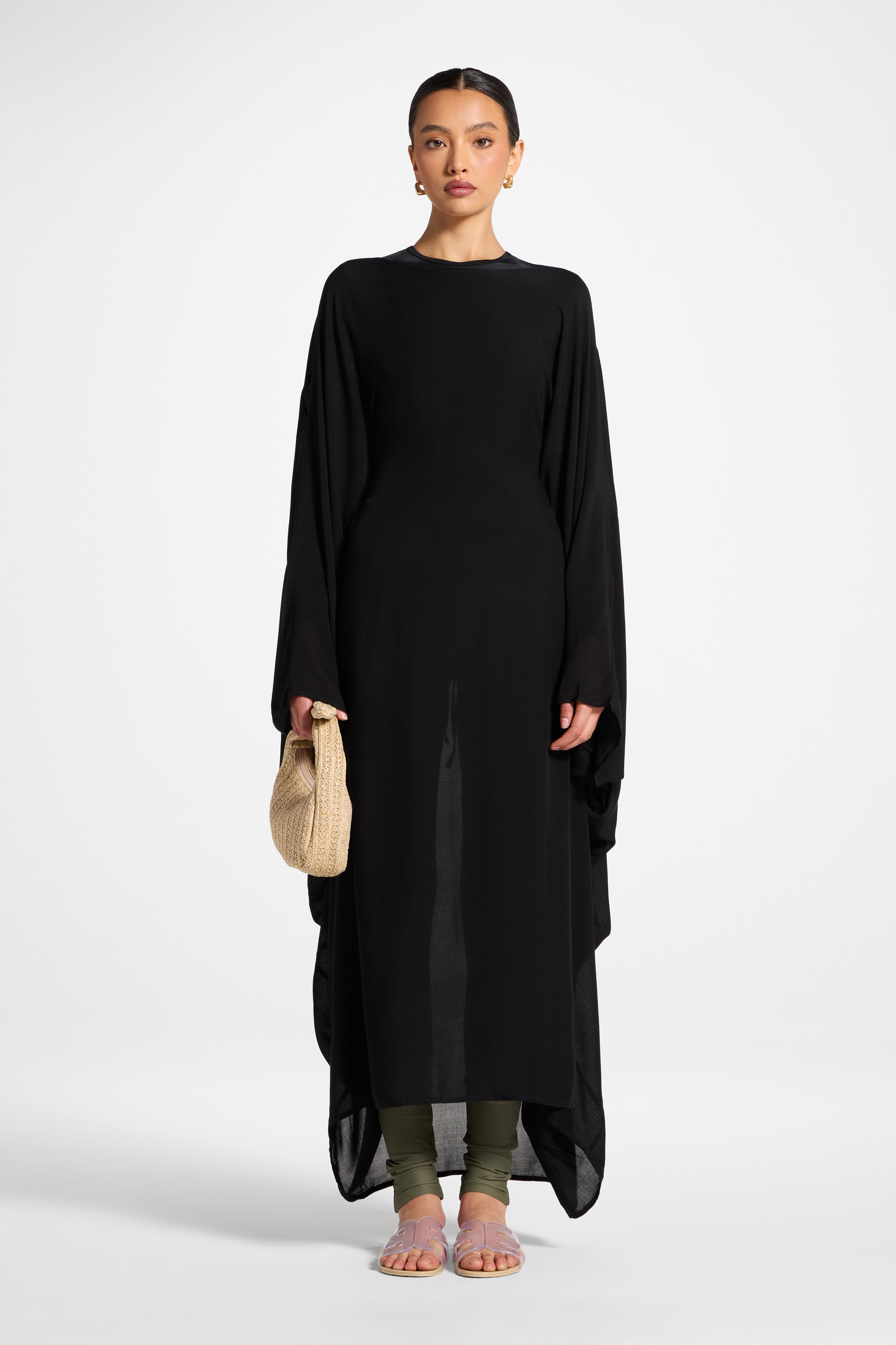 Veiled Butterfly Inner Tie Swim Cover Dress in Black