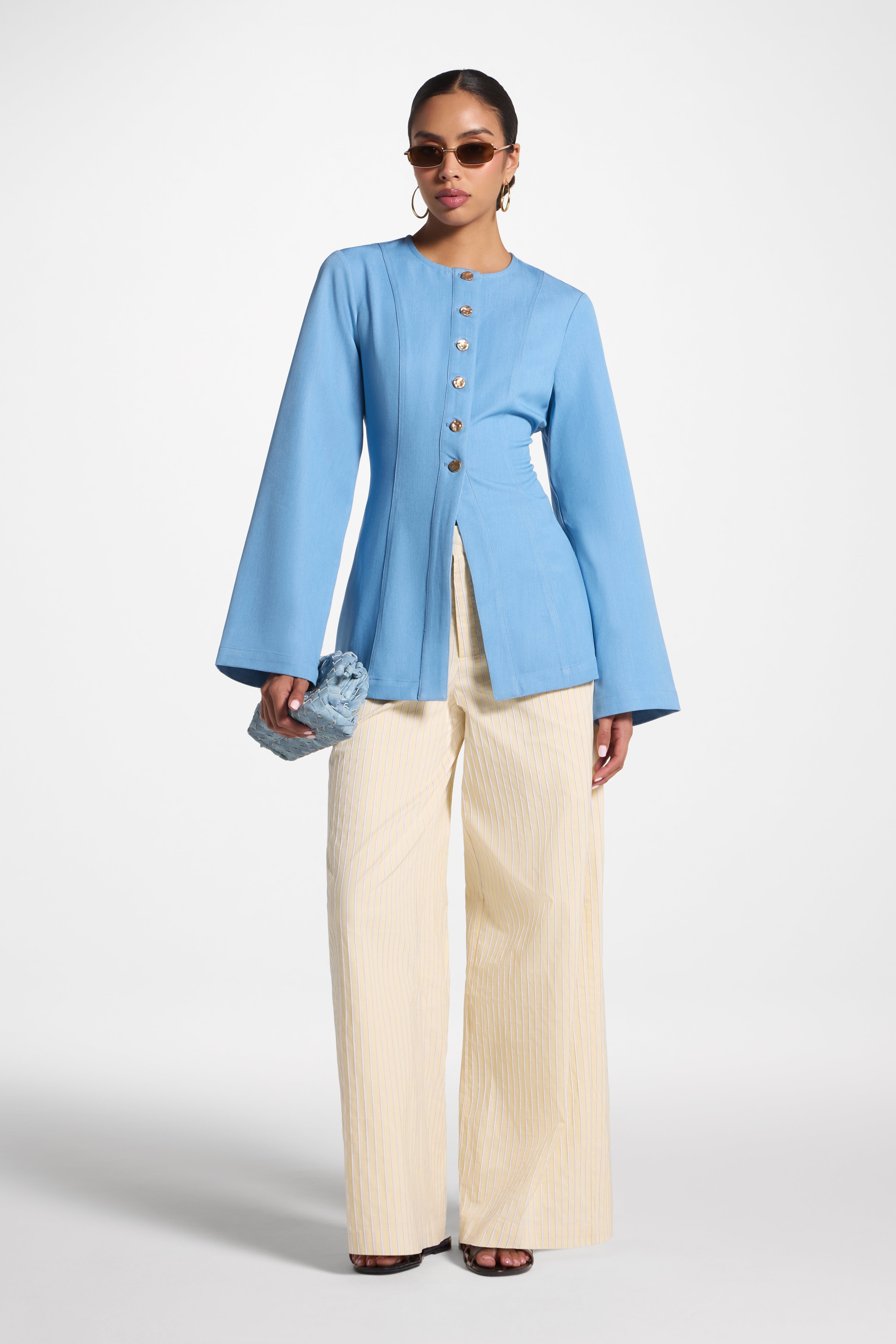 Button Up Cinch Top - Denim Abayas Veiled 