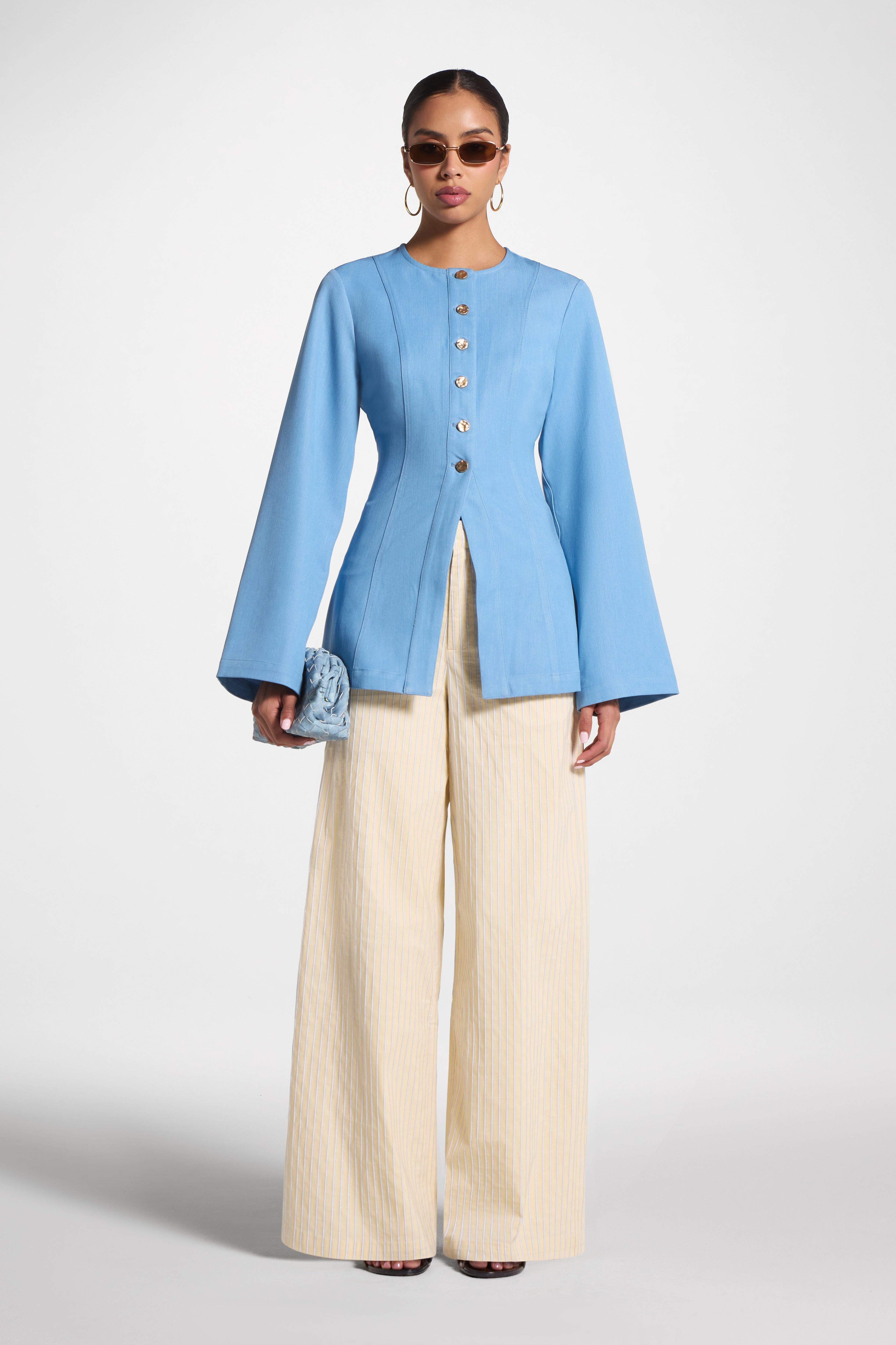 Button Up Cinch Top - Denim Abayas Veiled 