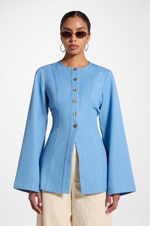 Button Up Cinch Top - Denim Abayas Veiled 