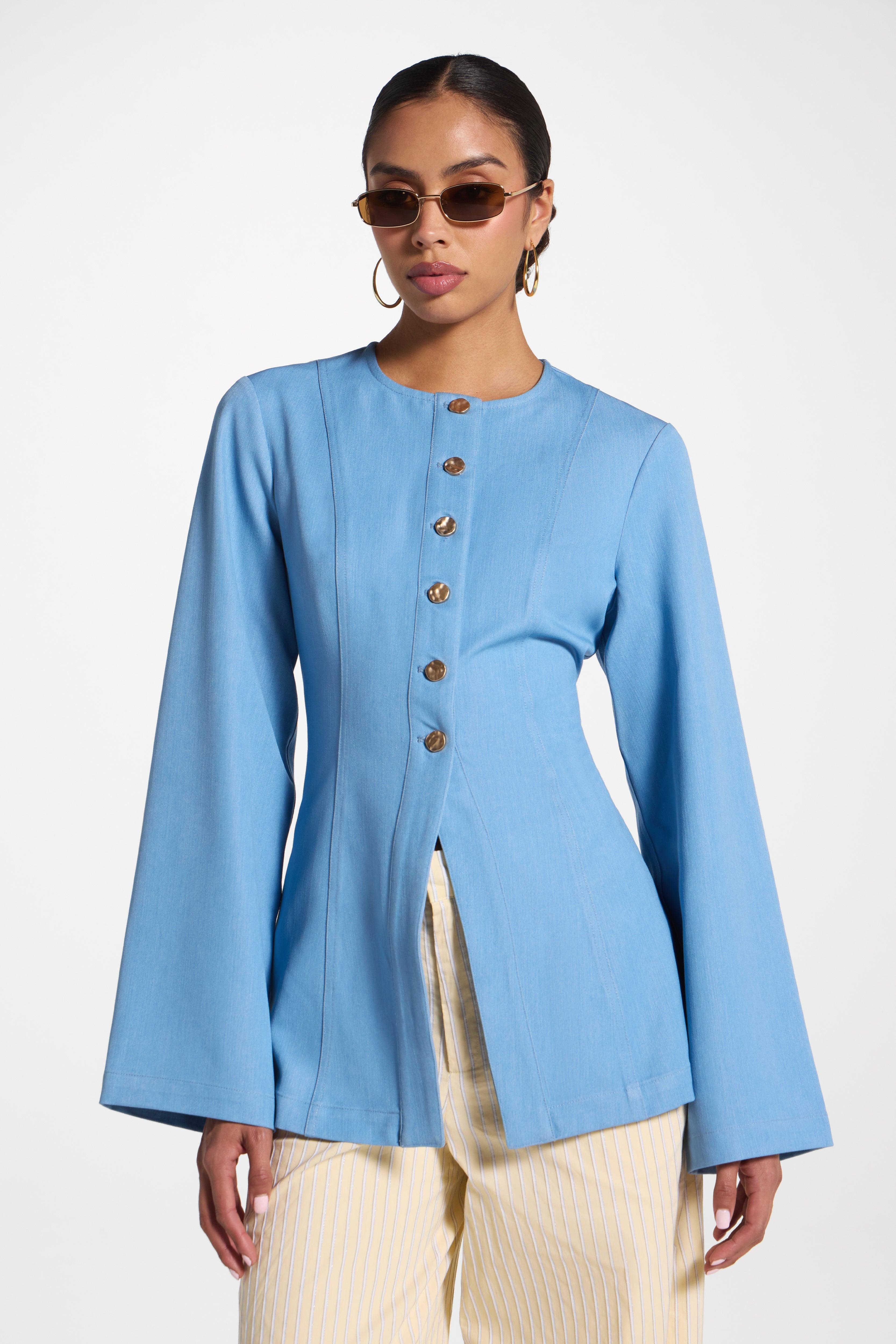 Button Up Cinch Top - Denim Abayas Veiled 