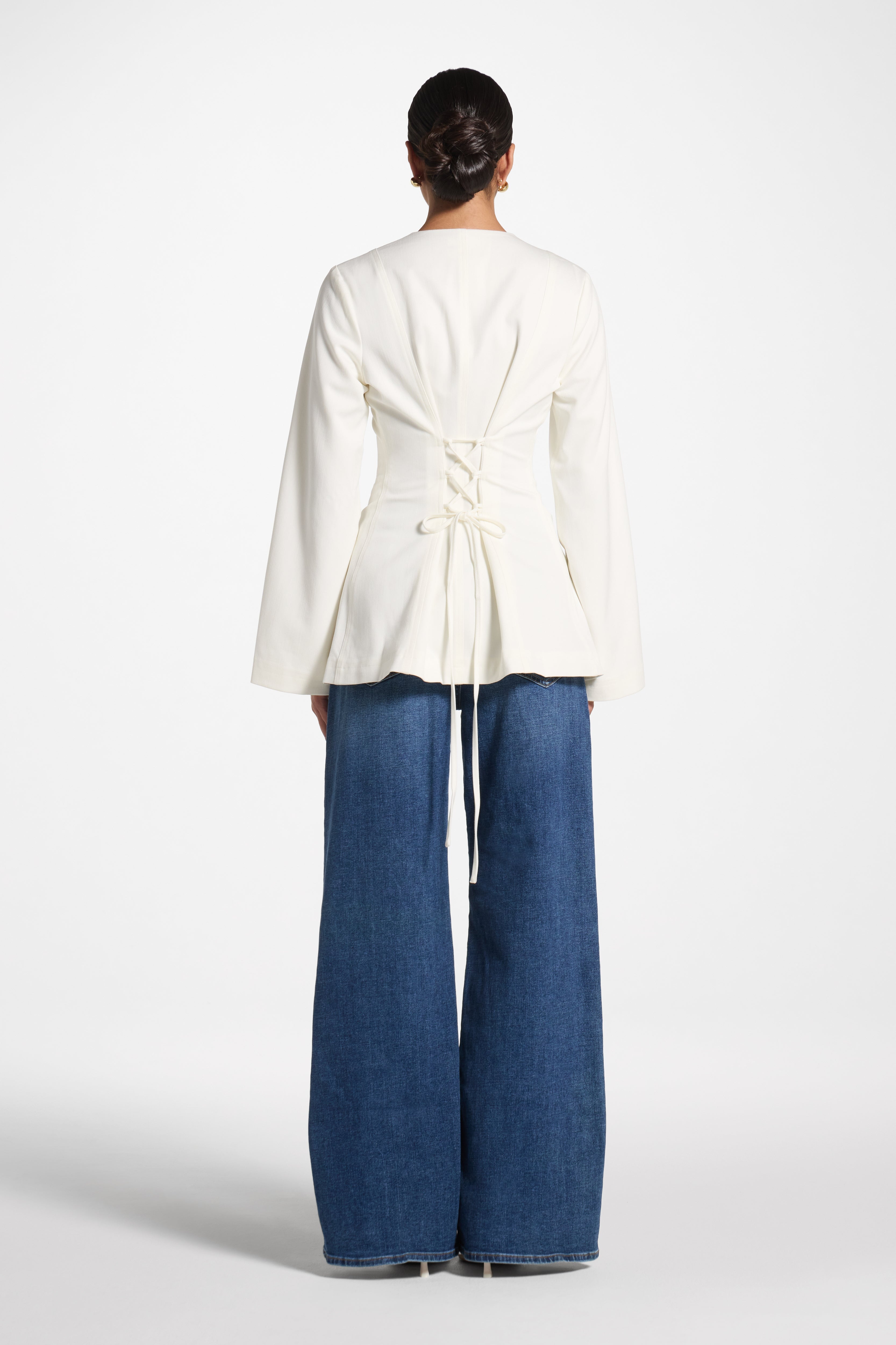 Button Up Cinch Top - White Abayas Veiled 