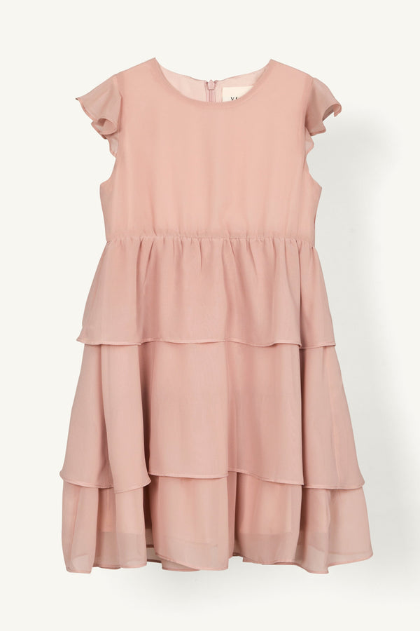 Camelia Tiered Chiffon Dress - Jasmine Pink (Girls) Clothing Veiled 