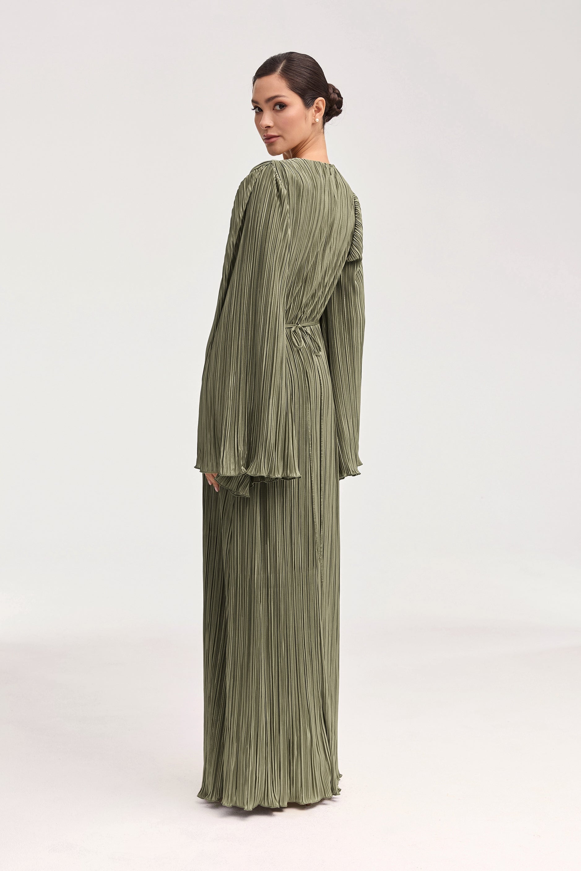 Camille Satin Plisse Maxi Dress - Sage Clothing Veiled 