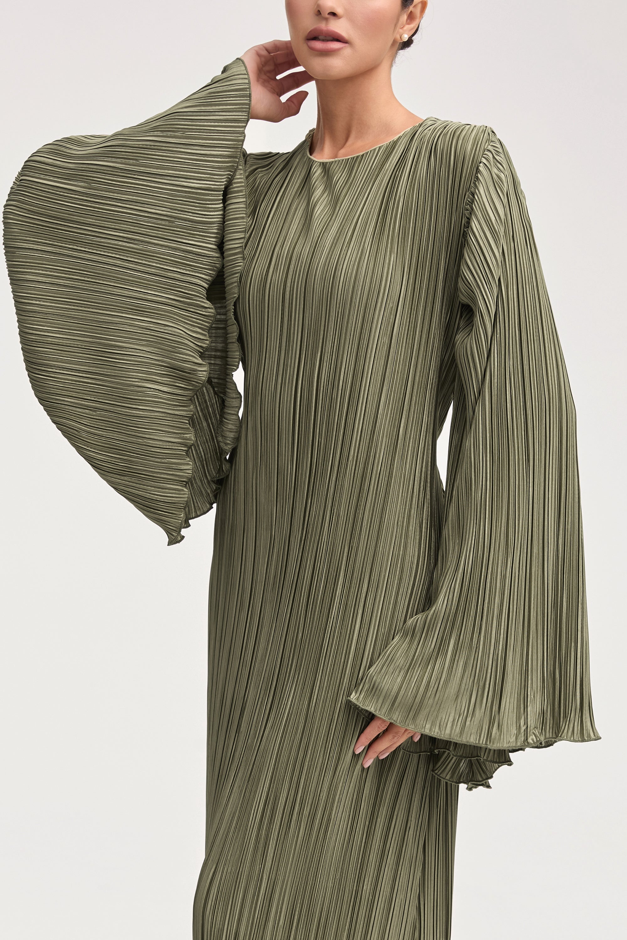 Camille Satin Plisse Maxi Dress - Sage Clothing Veiled 