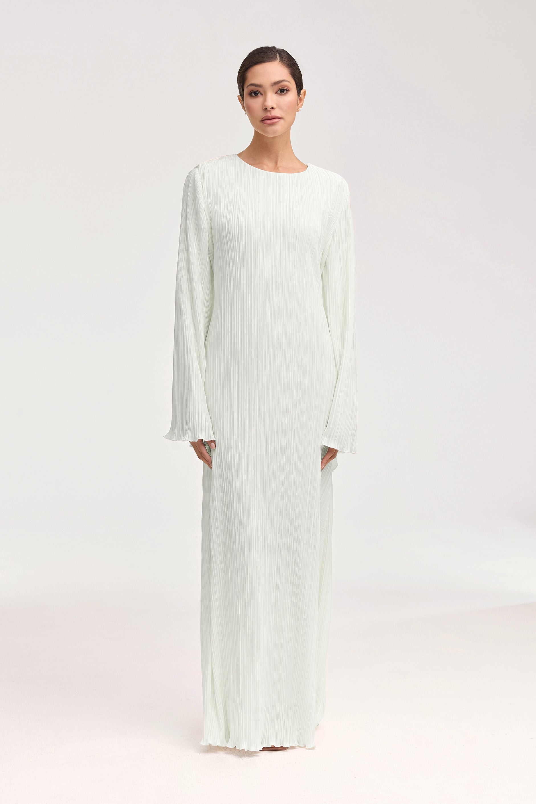 Camille Satin Plisse Maxi Dress - White Clothing Veiled 