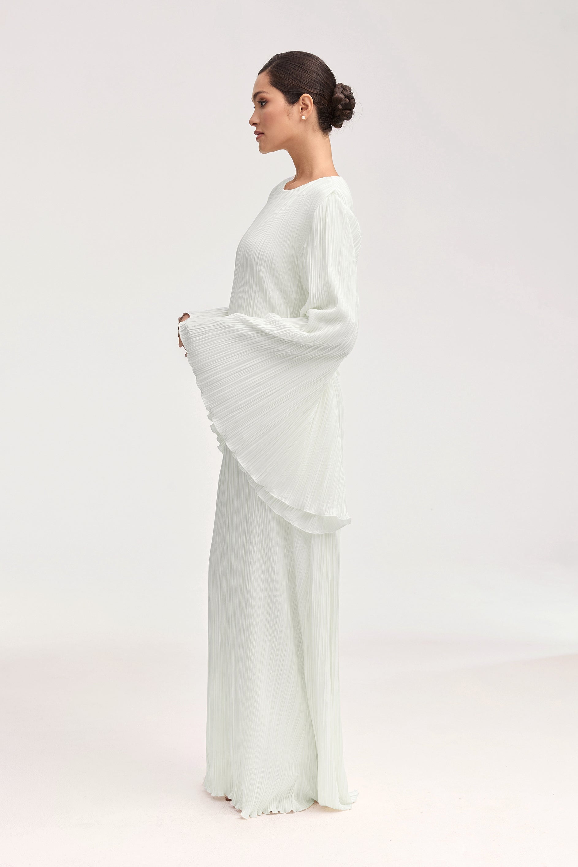 Camille Satin Plisse Maxi Dress - White Clothing Veiled 