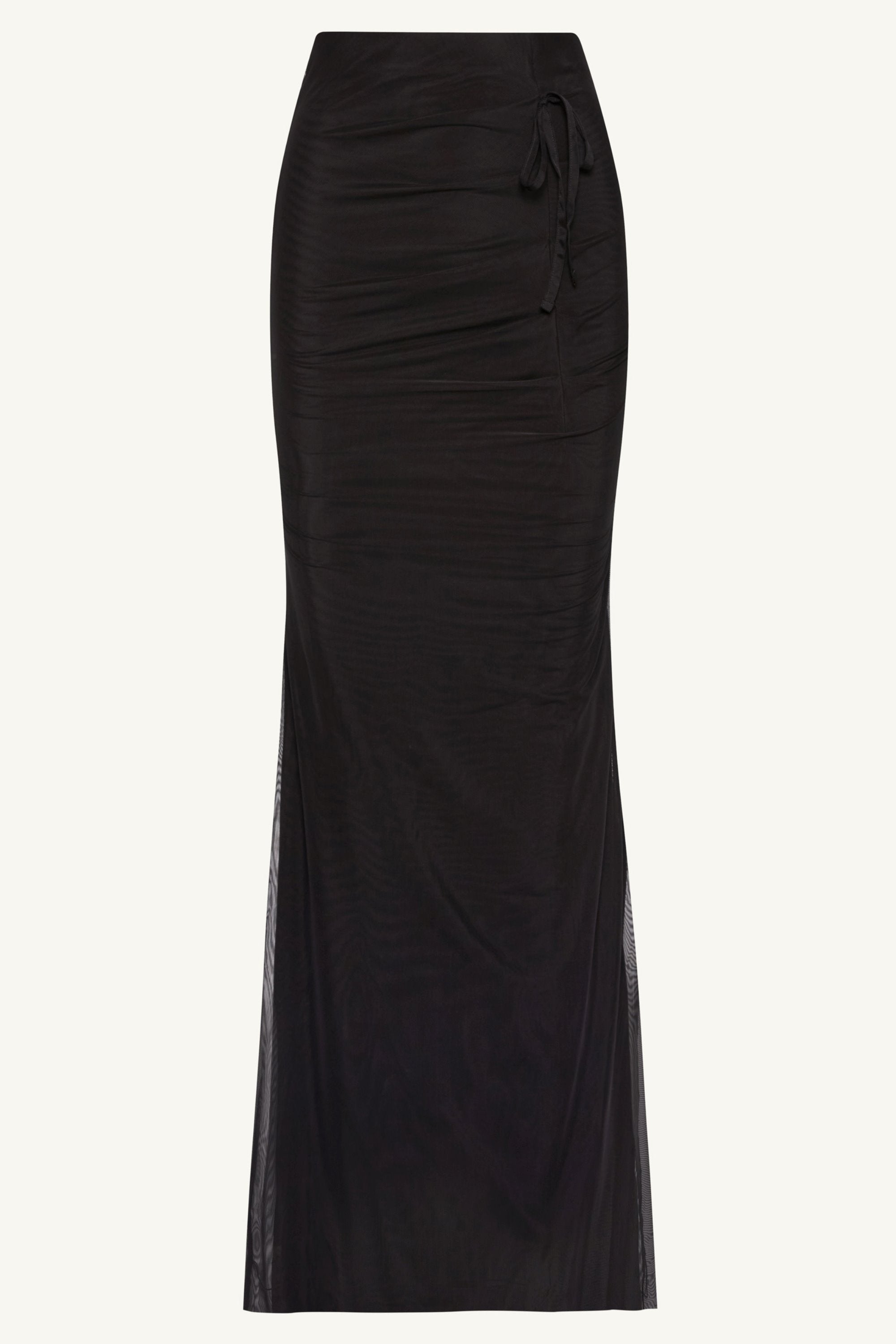 Capri Rouched Mesh Maxi Skirt - Black Clothing Veiled 