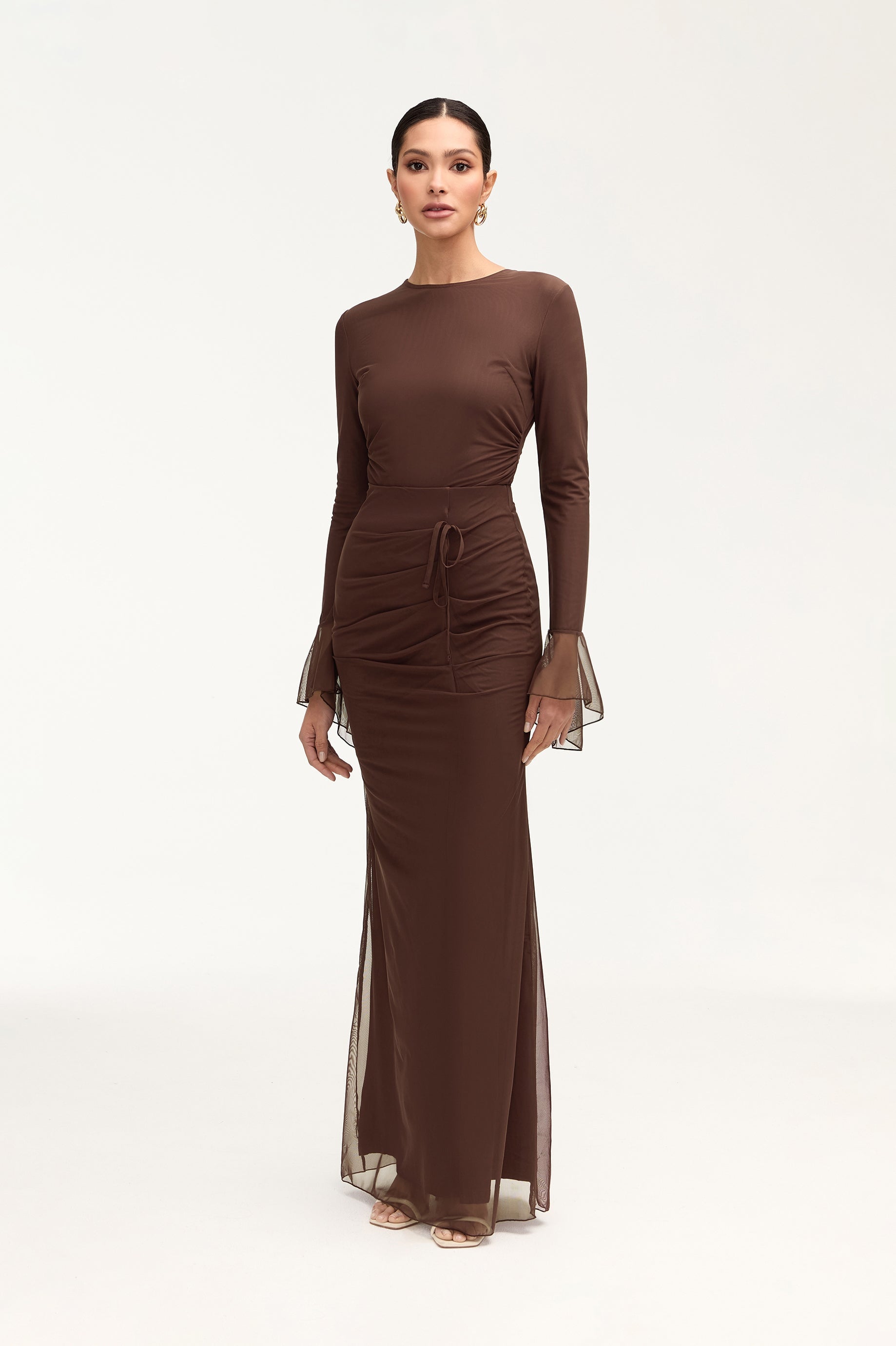 Capri Rouched Mesh Maxi Skirt - Espresso Clothing saigonodysseyhotel 