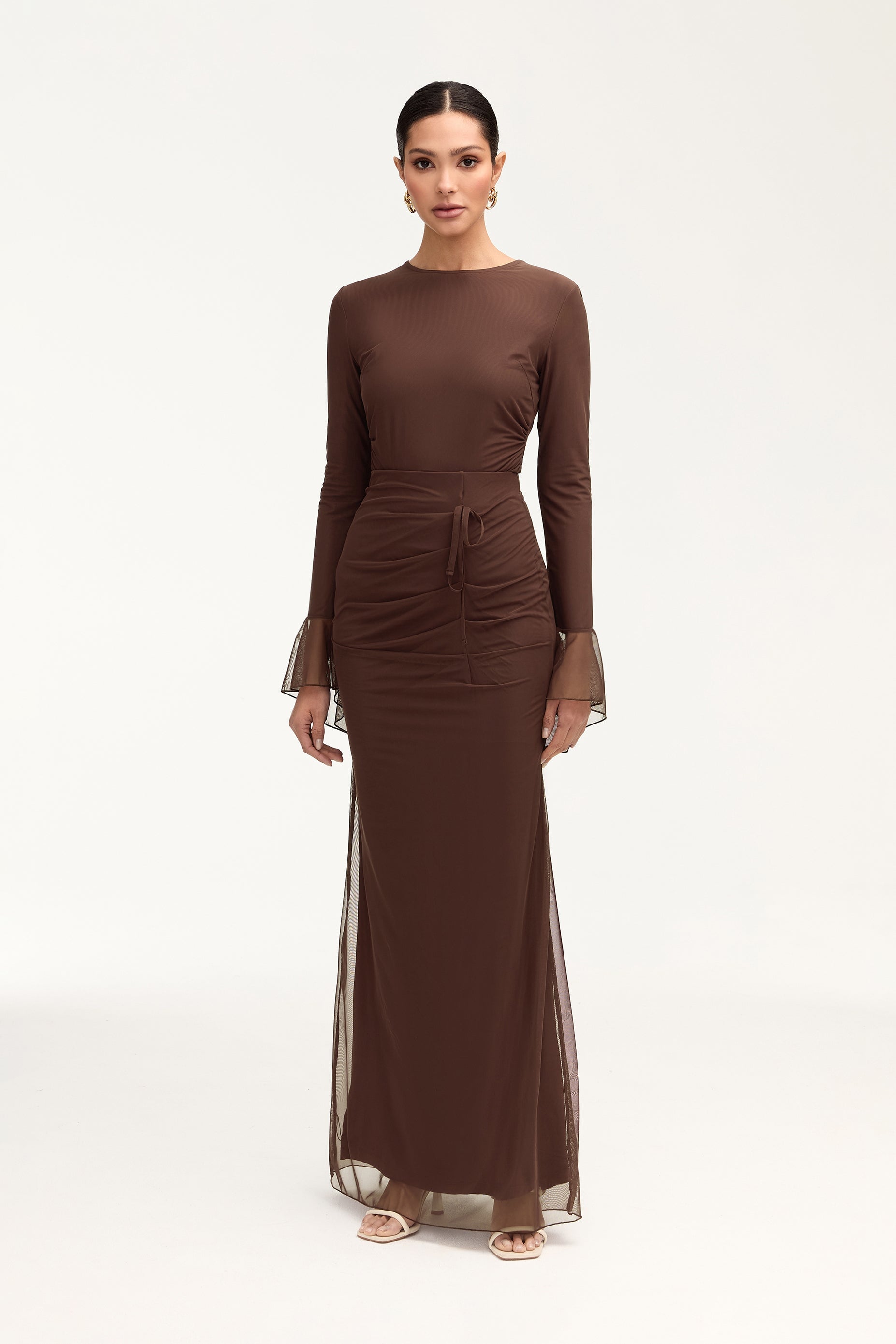 Capri Rouched Mesh Maxi Skirt - Espresso Clothing saigonodysseyhotel 