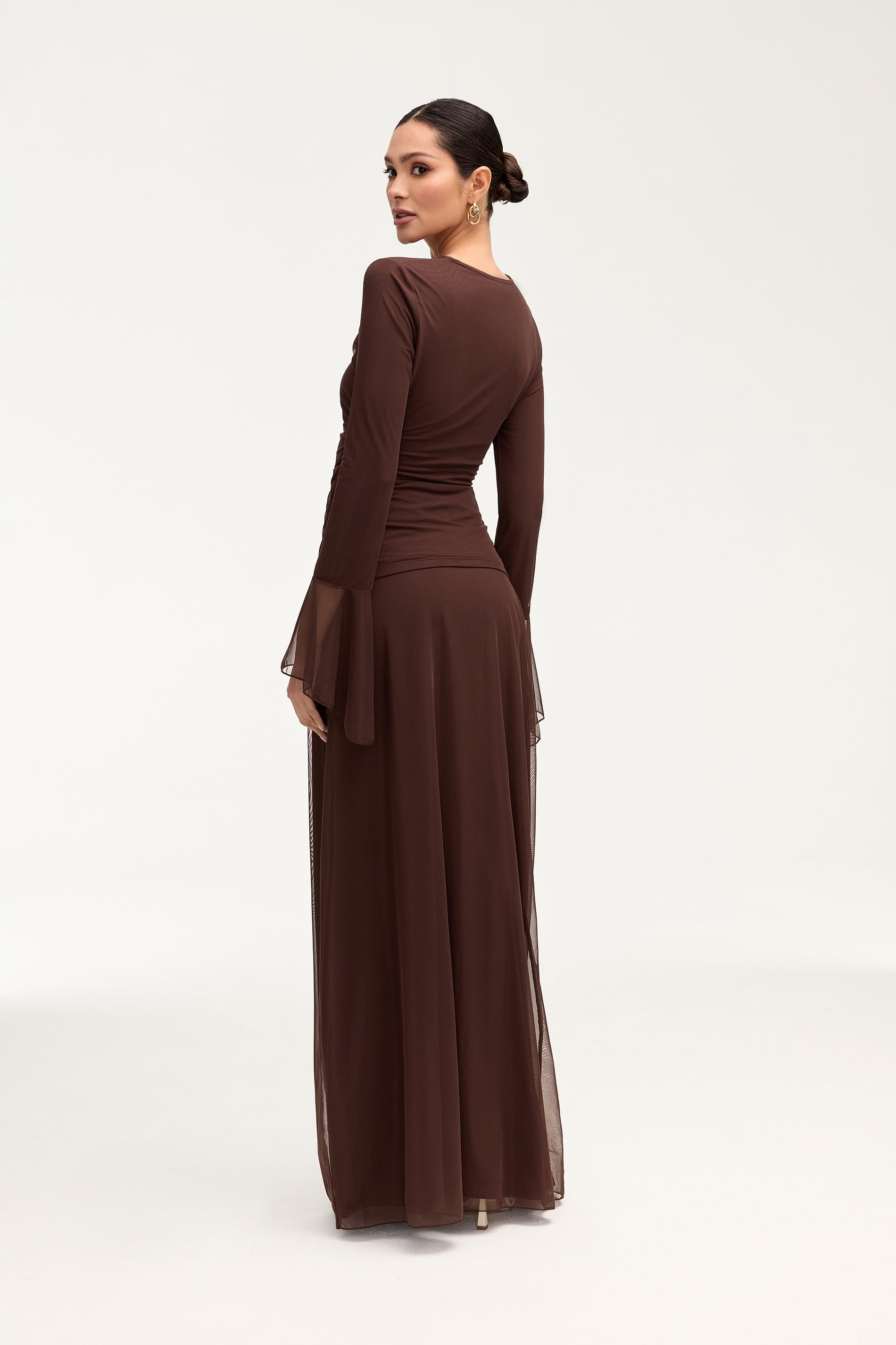 Carmela Mesh Maxi Skirt - Espresso Clothing Veiled 