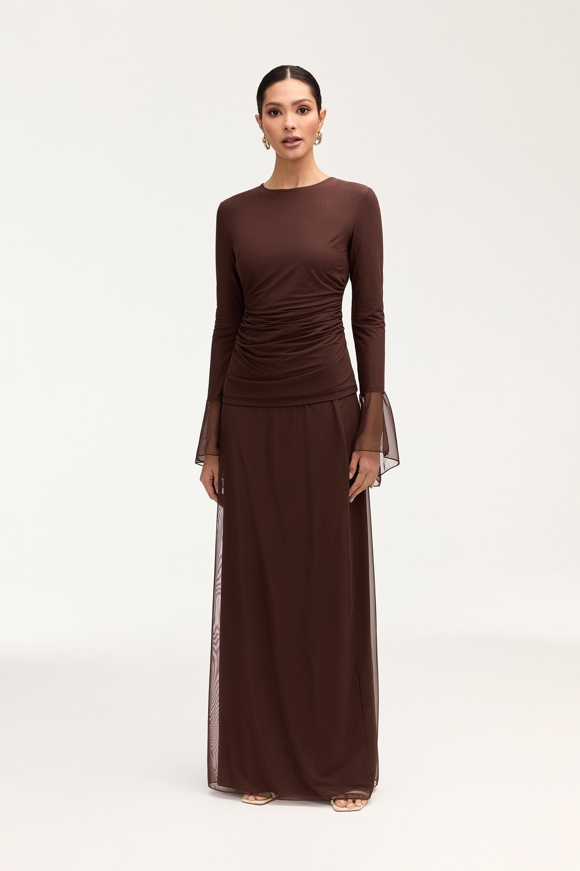 Carmela Mesh Maxi Skirt - Espresso Clothing Veiled 