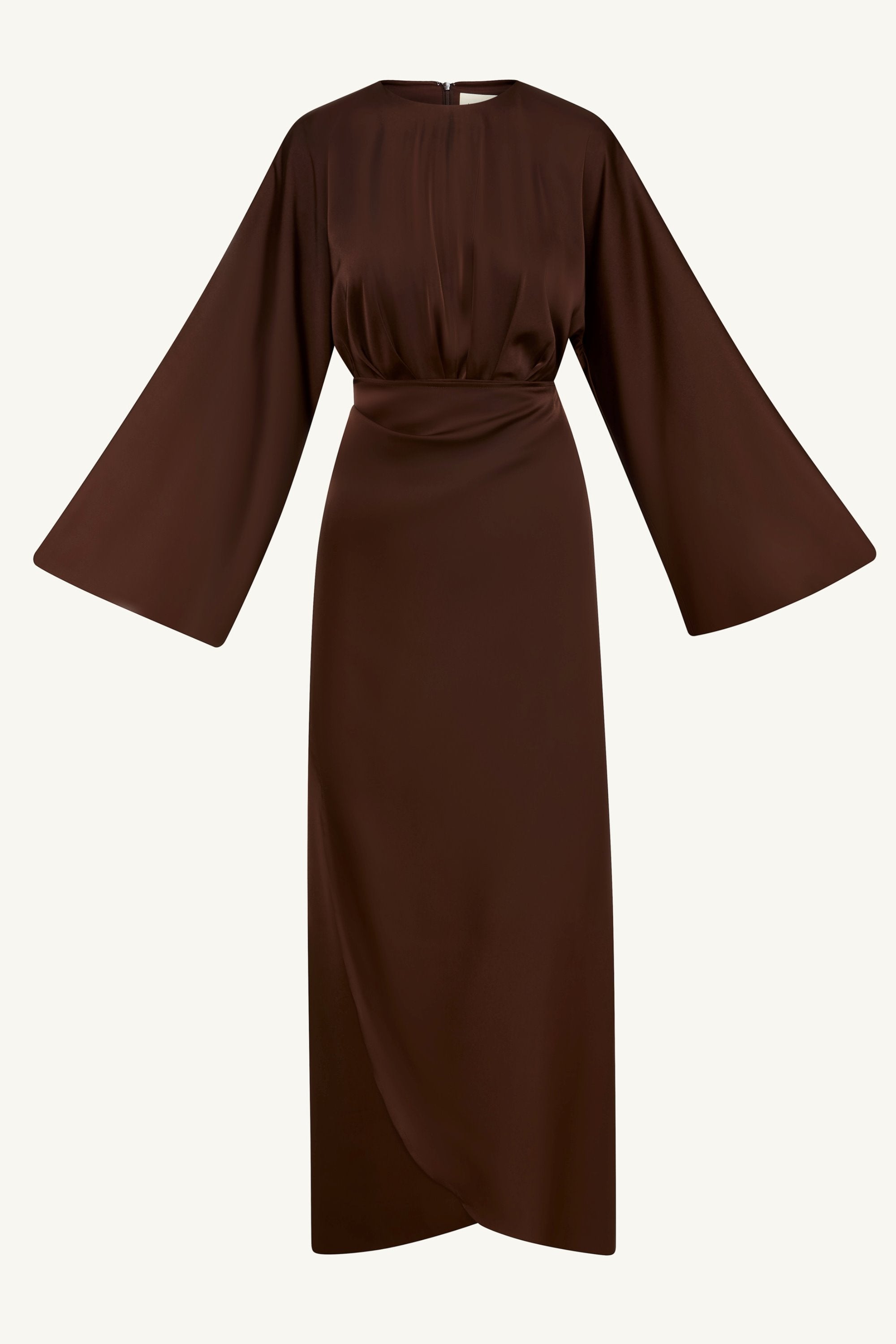 Cedra Satin Wrap Maxi Dress - Chocolate Clothing Veiled 