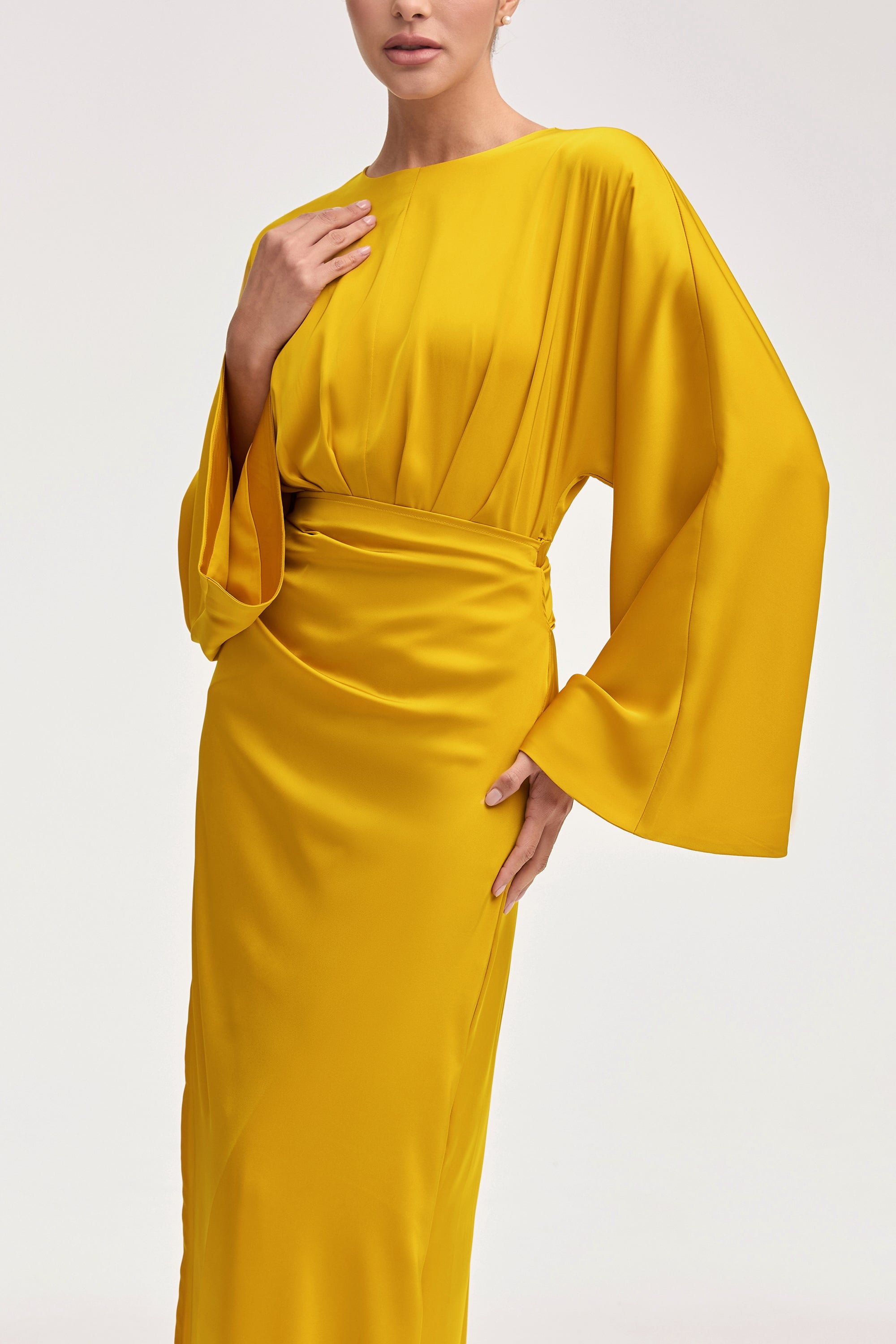 Cedra Satin Wrap Maxi Dress - Honey Clothing Veiled 