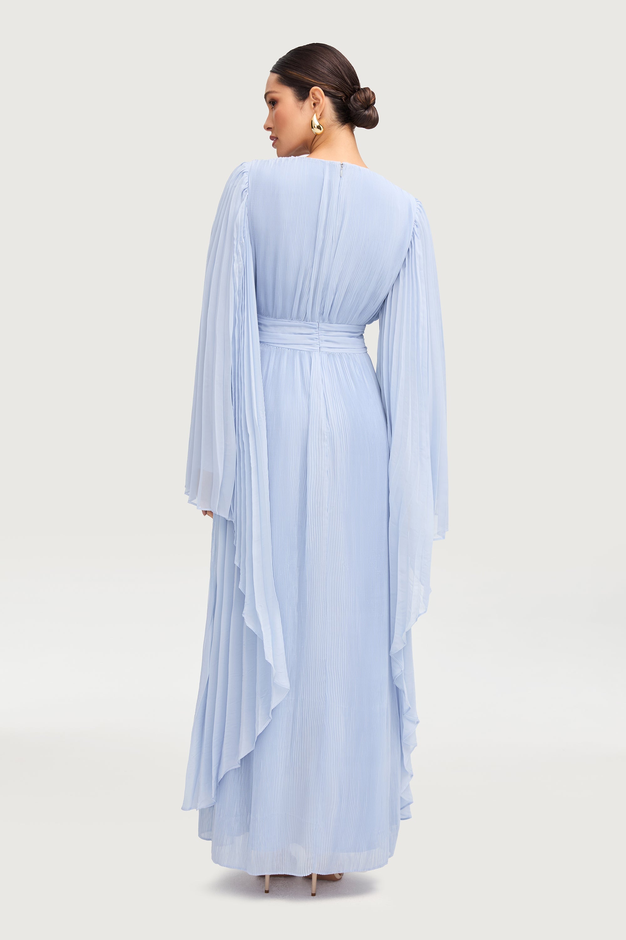 Chiffon Pleated Maxi Dress - Pastel Blue Dresses Veiled 