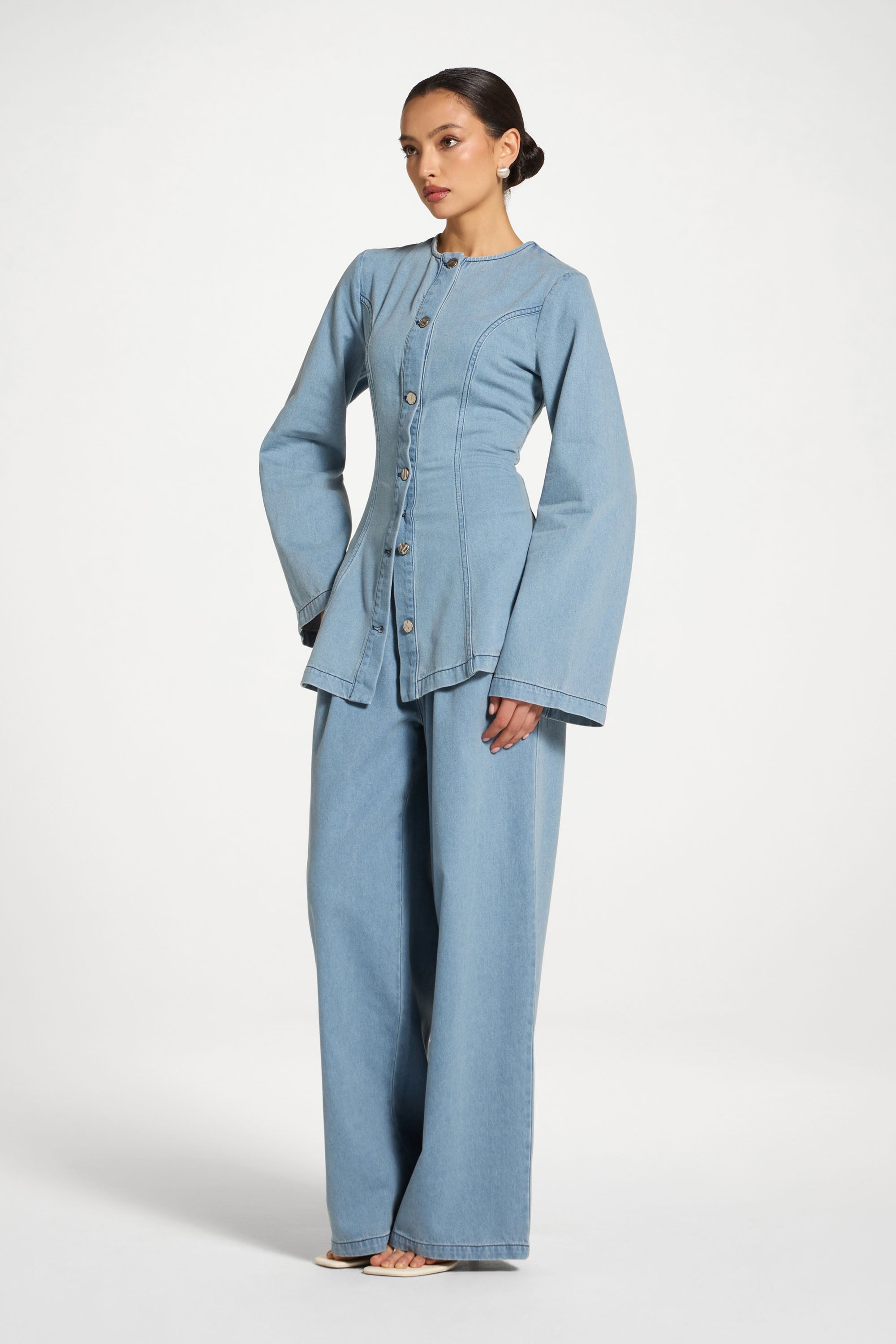 Cinch Denim Jacket - Light Wash Abayas Veiled 