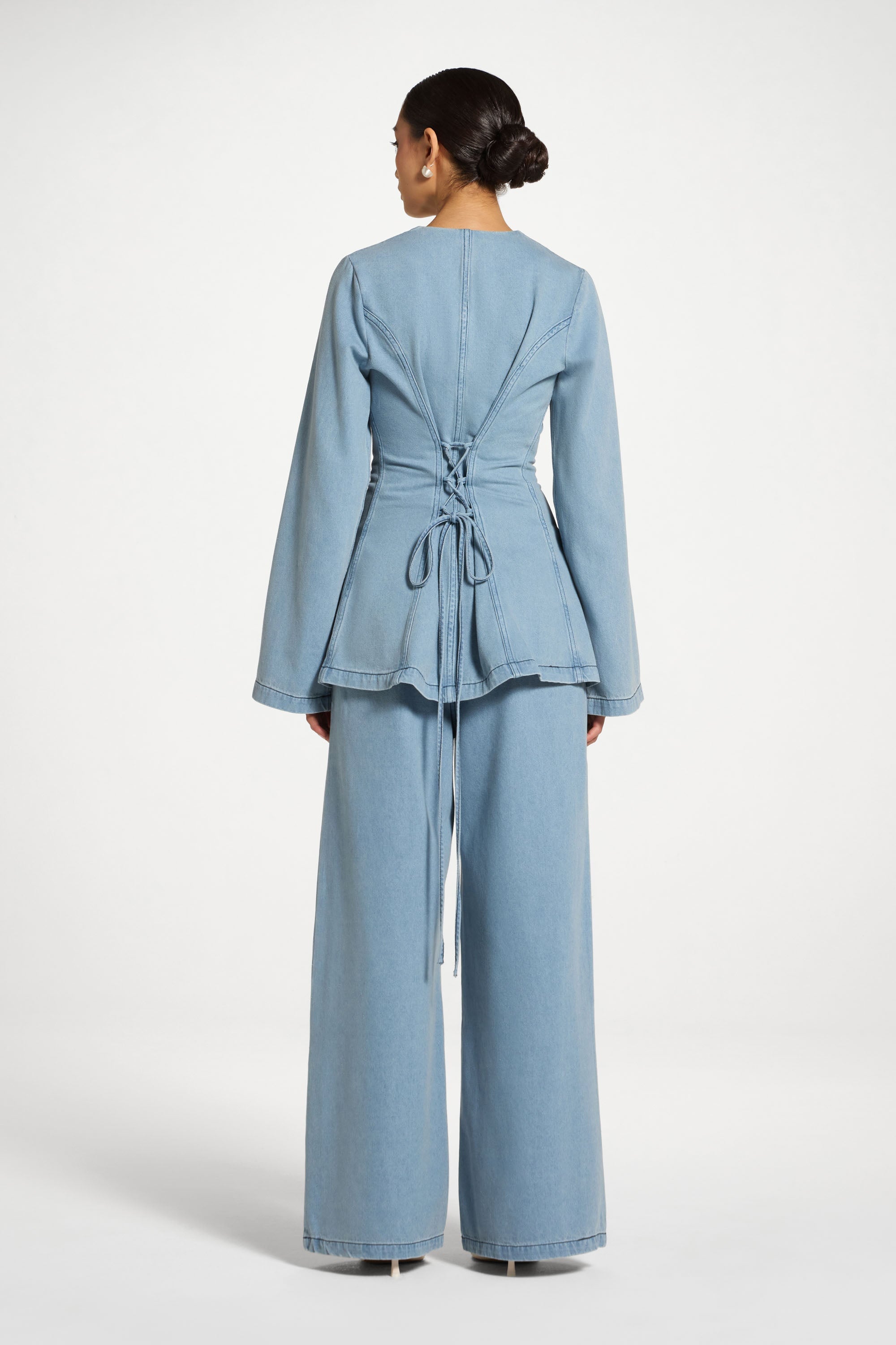 Cinch Denim Jacket - Light Wash Abayas Veiled 