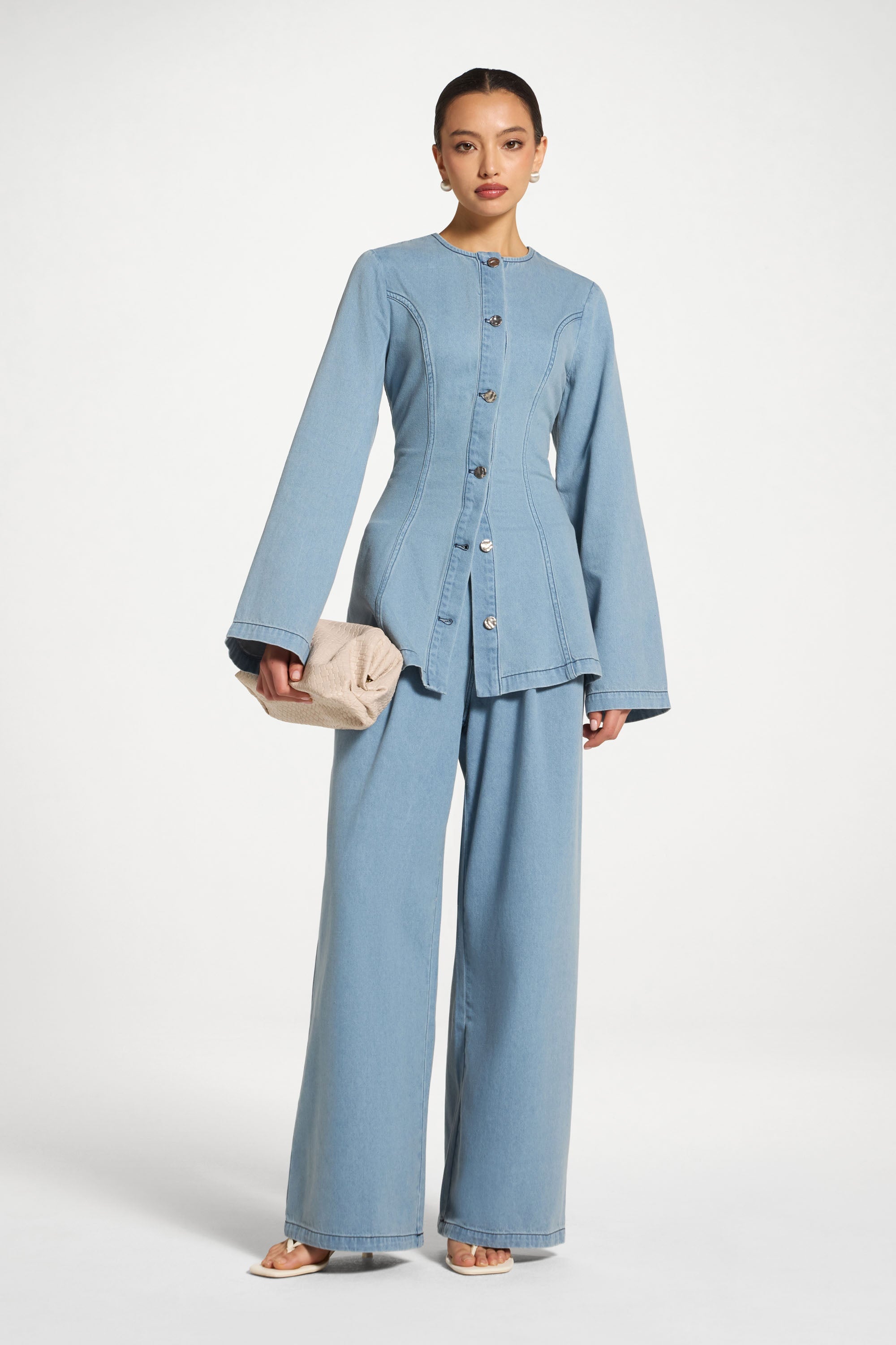 Cinch Denim Jacket - Light Wash Abayas Veiled 