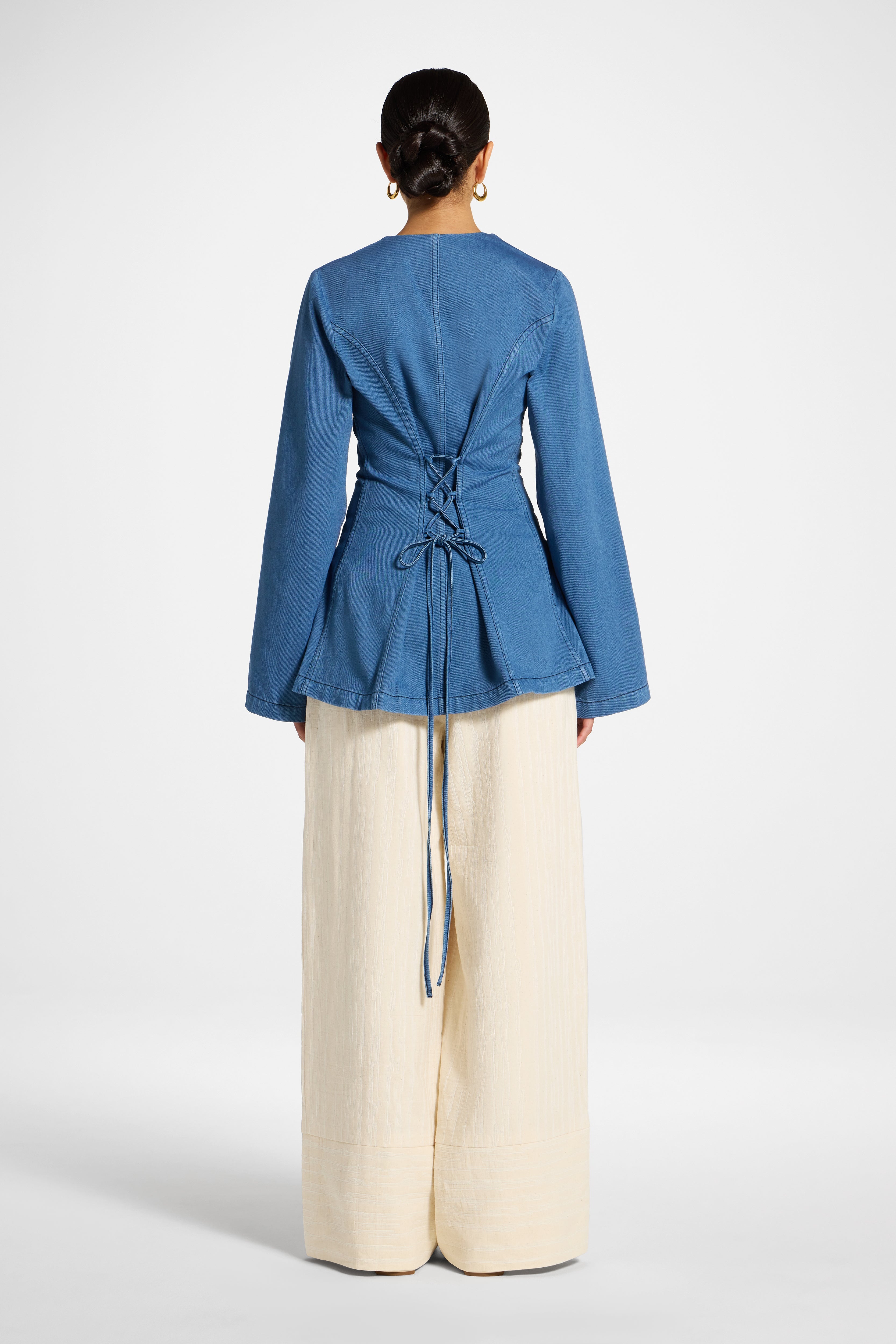 Cinch Denim Jacket Top - Mid Wash Abayas Veiled 