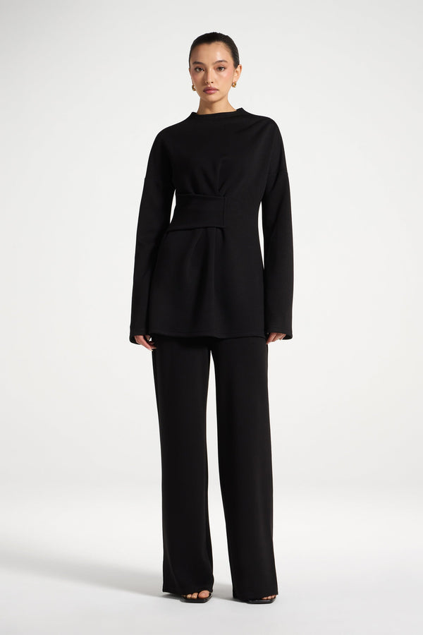 Cinch Top & Pants Set - Black Abayas Veiled 