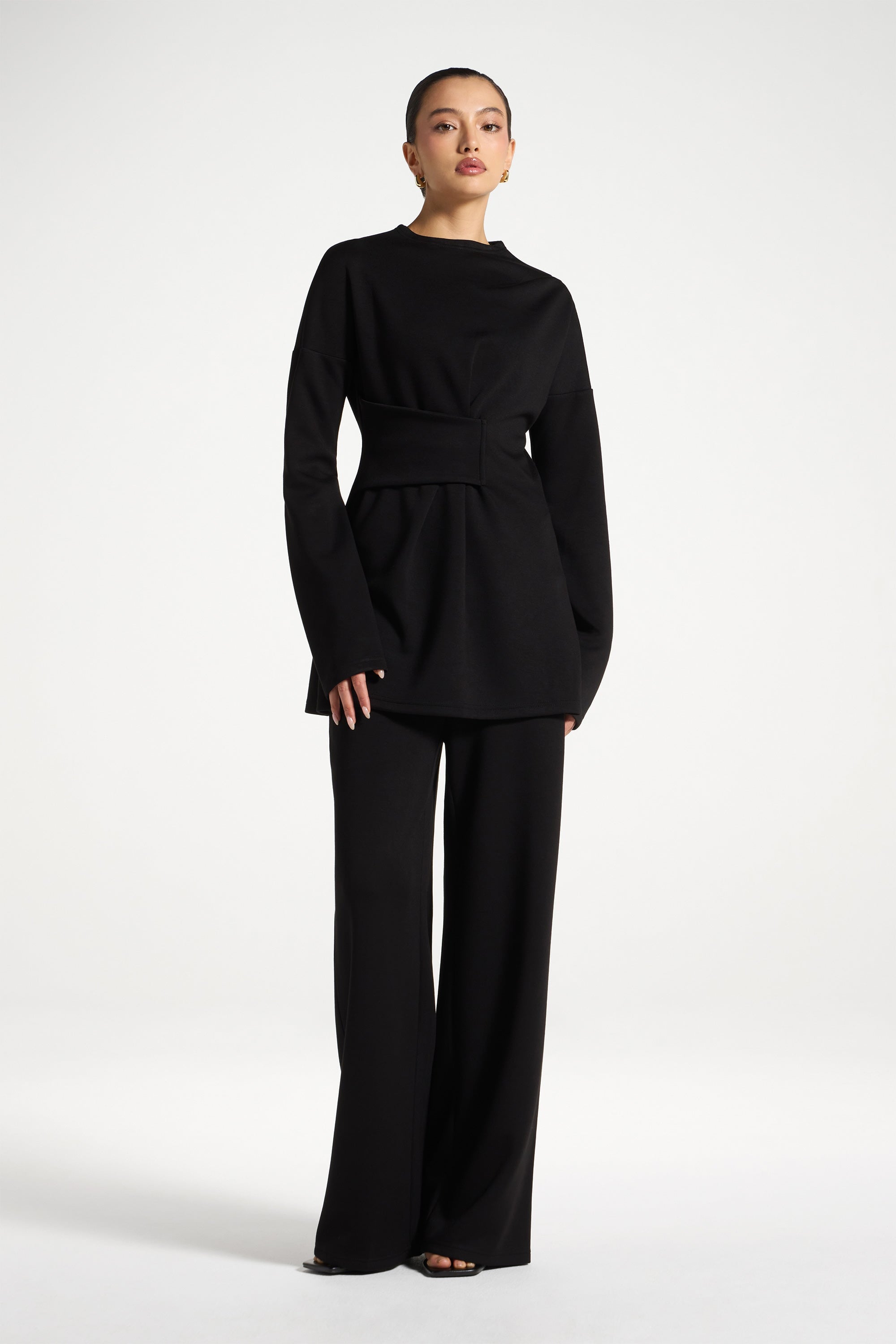 Cinch Top & Pants Set - Black Abayas Veiled 