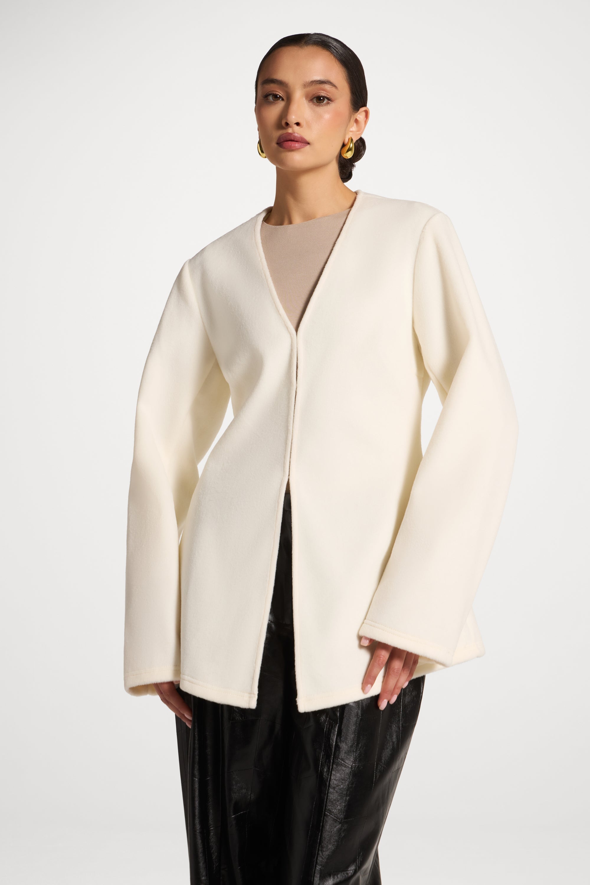 Cinch Waist Cardigan - Vanilla Abayas Veiled 