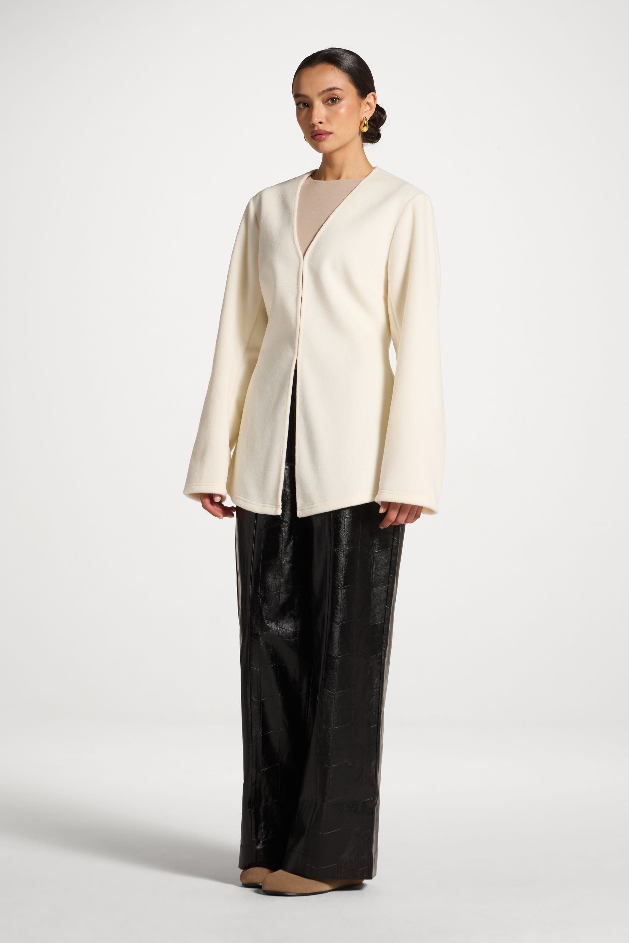 Cinch Waist Cardigan - Vanilla Abayas Veiled 