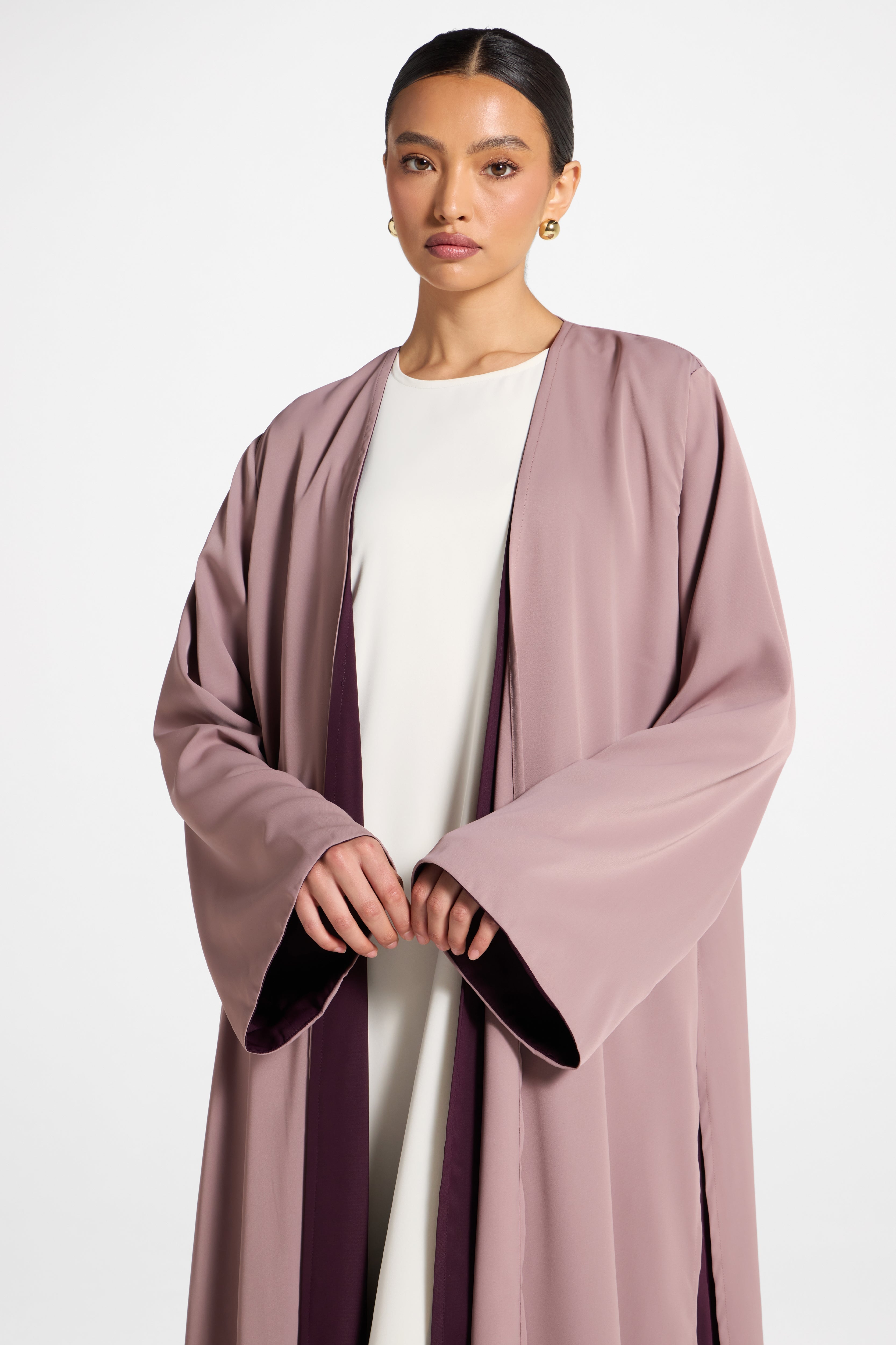 Contrast Open Abaya - Chocolate Plum Abayas Veiled 