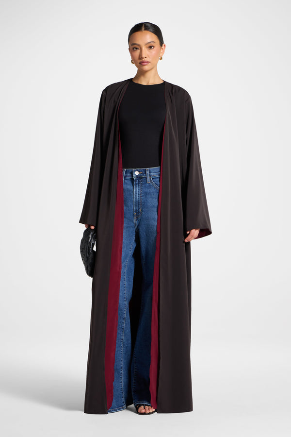 Contrast Open Abaya - Pomegranate Abayas Veiled 