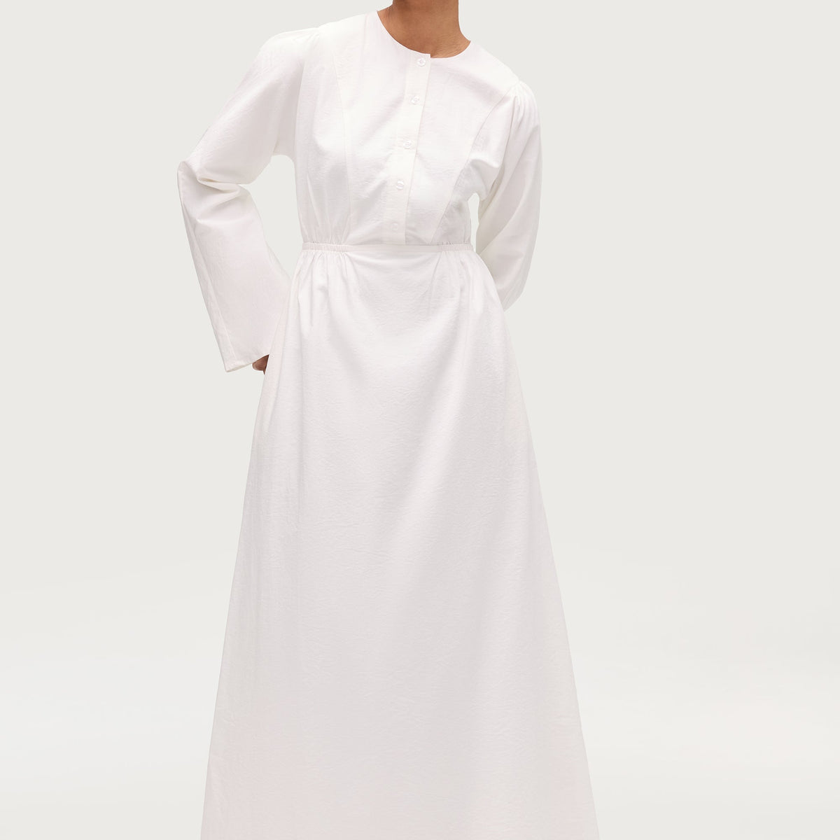 Cotton Blend Button Front Maxi Dress