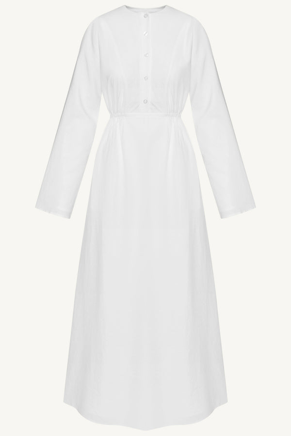 Cotton Blend Button Front Maxi Dress - White Dresses Veiled 