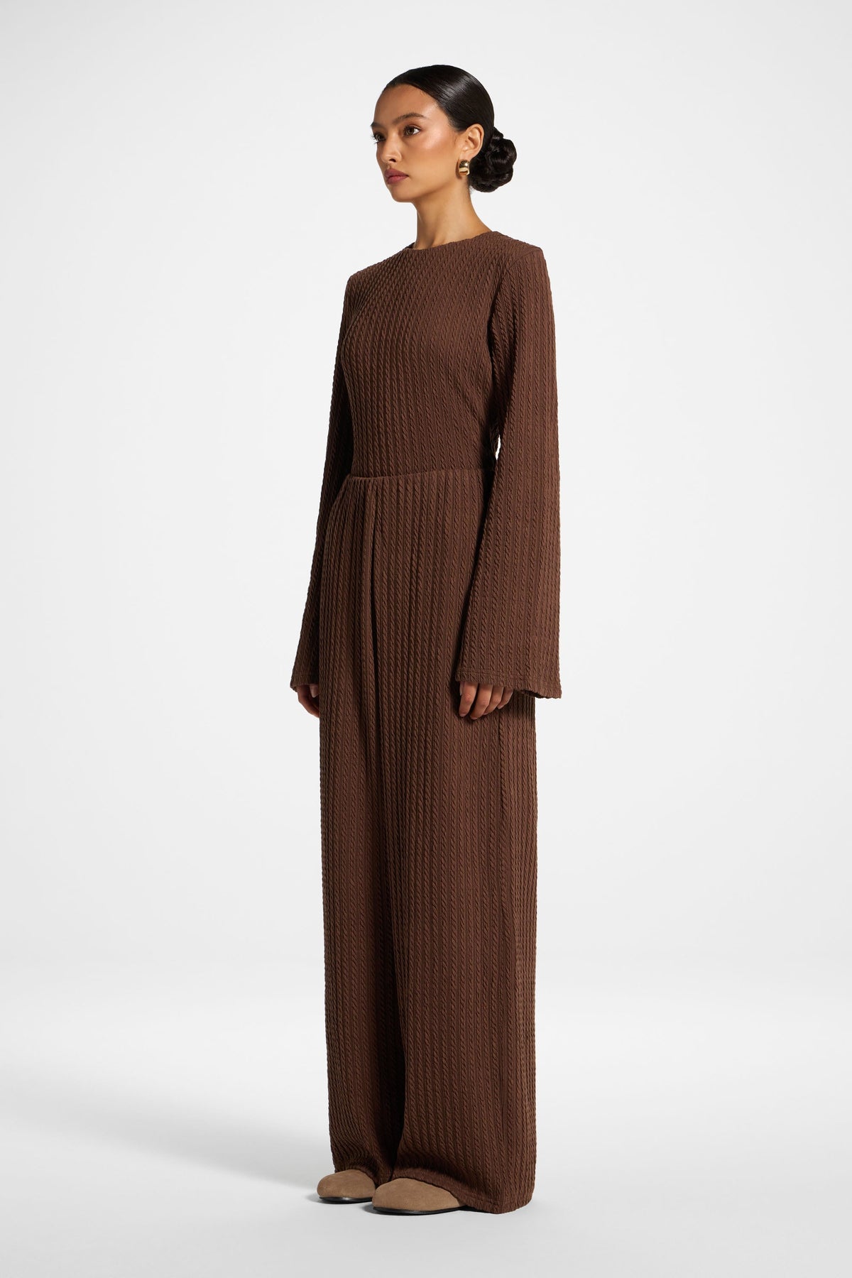 Cotton Blend Wide Leg Pants - Coffee Quartz Top Veiled 