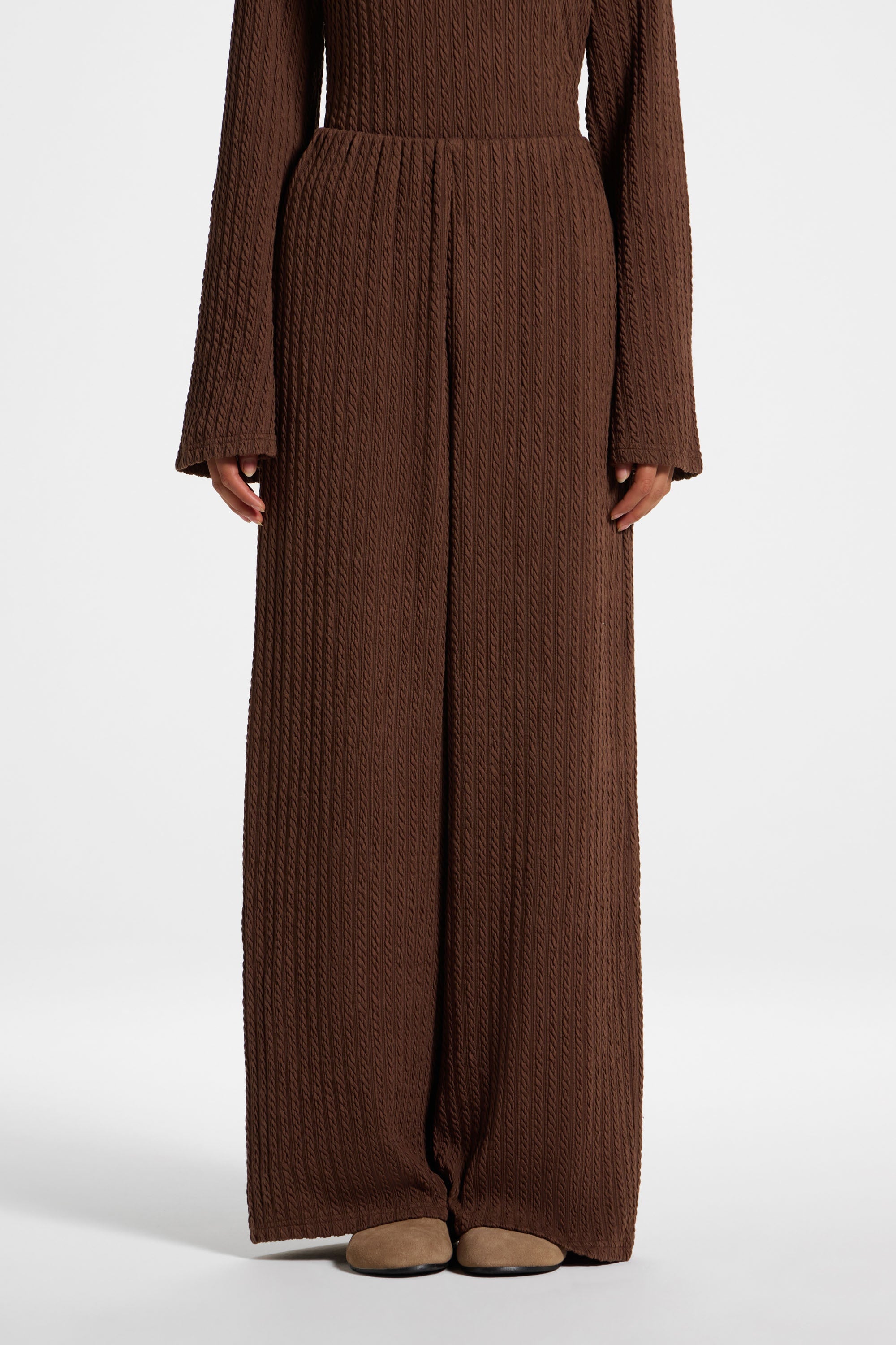 Cotton Blend Wide Leg Pants - Coffee Quartz Top Veiled 