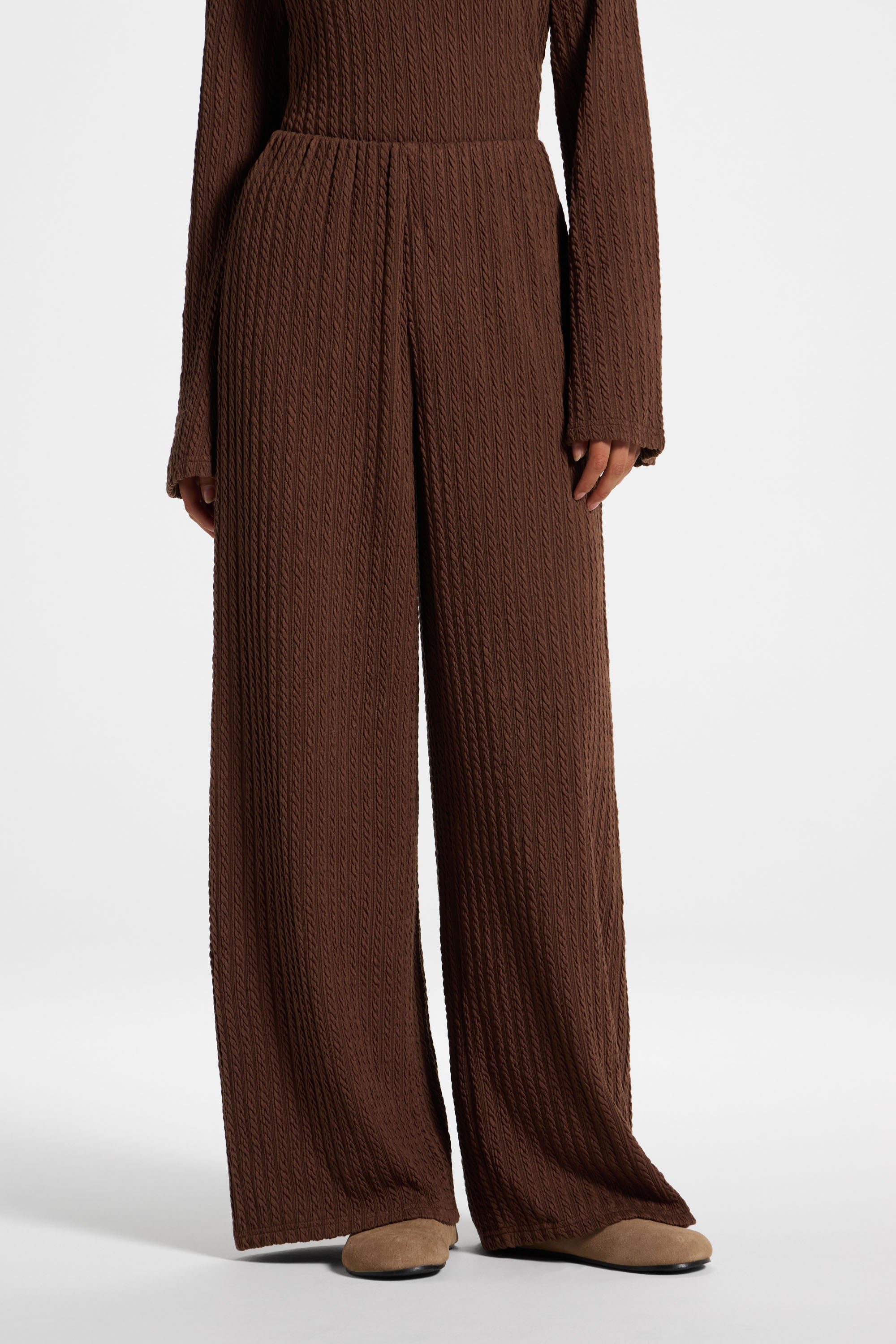 Cotton Blend Wide Leg Pants - Coffee Quartz Top Veiled 