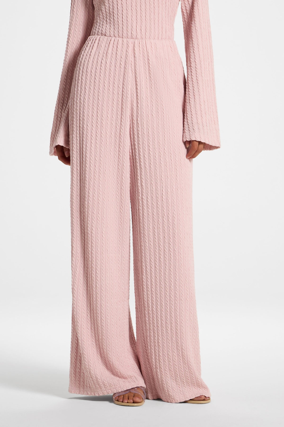 Cotton Blend Wide Leg Pants - Pink Frost Top Veiled 