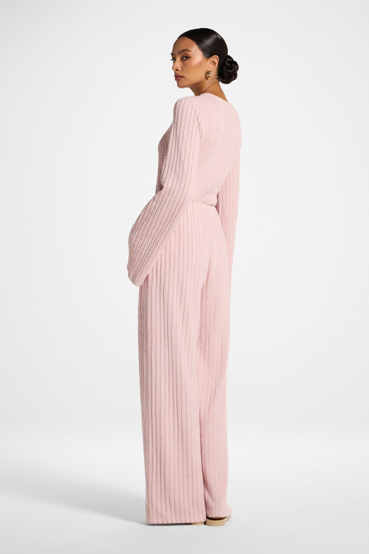 Cotton Blend Wide Leg Pants - Pink Frost Top Veiled 