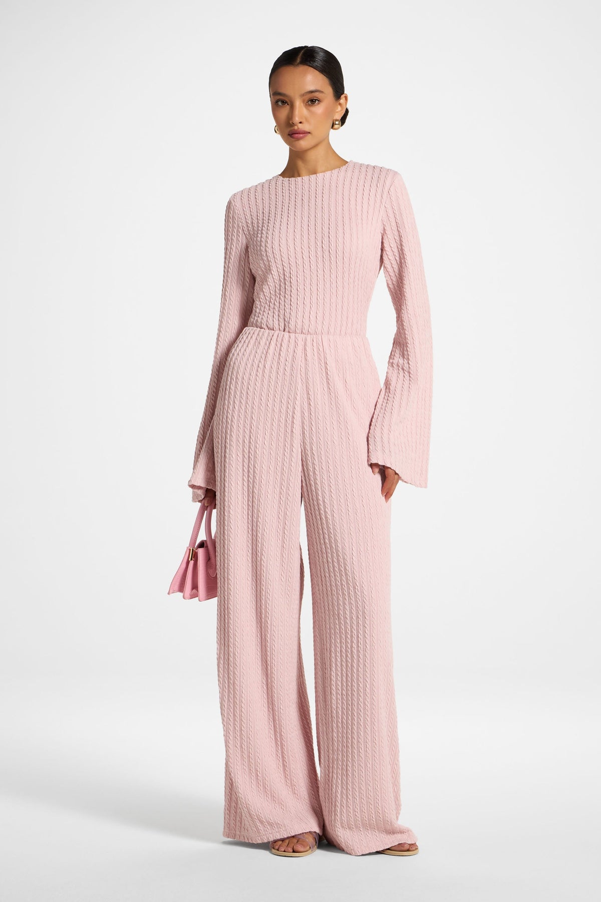 Cotton Blend Wide Leg Pants - Pink Frost Top Veiled 