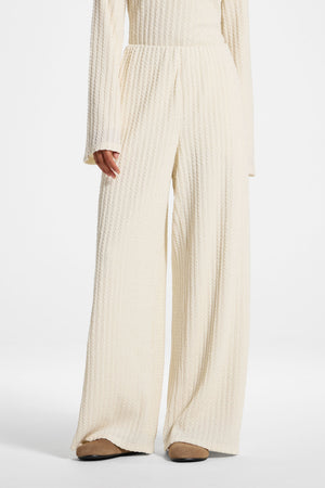 Cotton Blend Wide Leg Pants - Sand