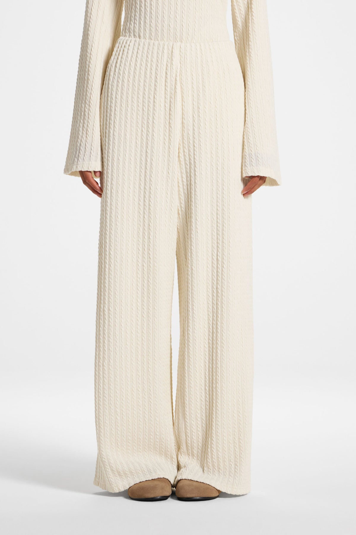 Cotton Blend Wide Leg Pants - Sand Top Veiled 