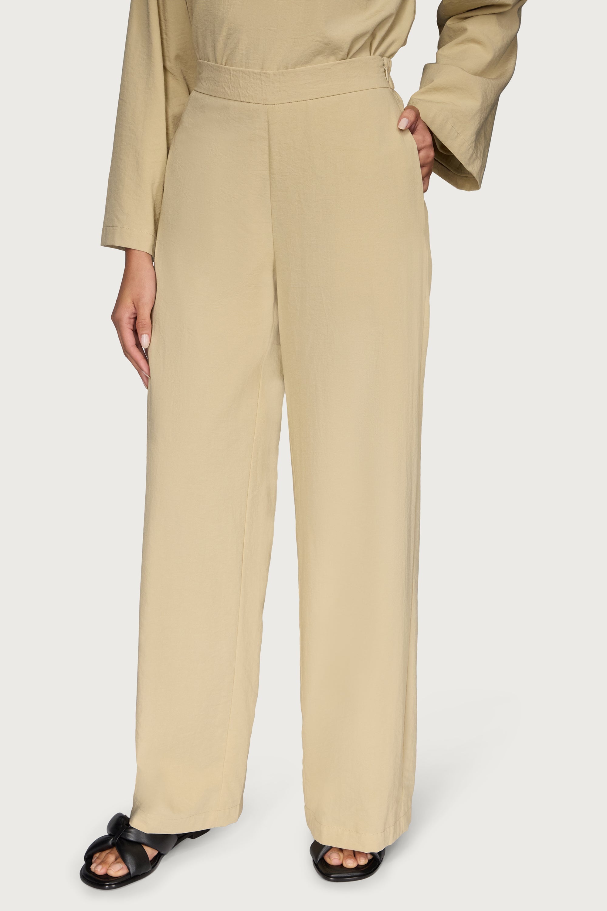 Cotton Blend Wide Leg Pants - Truffle Dresses Veiled 