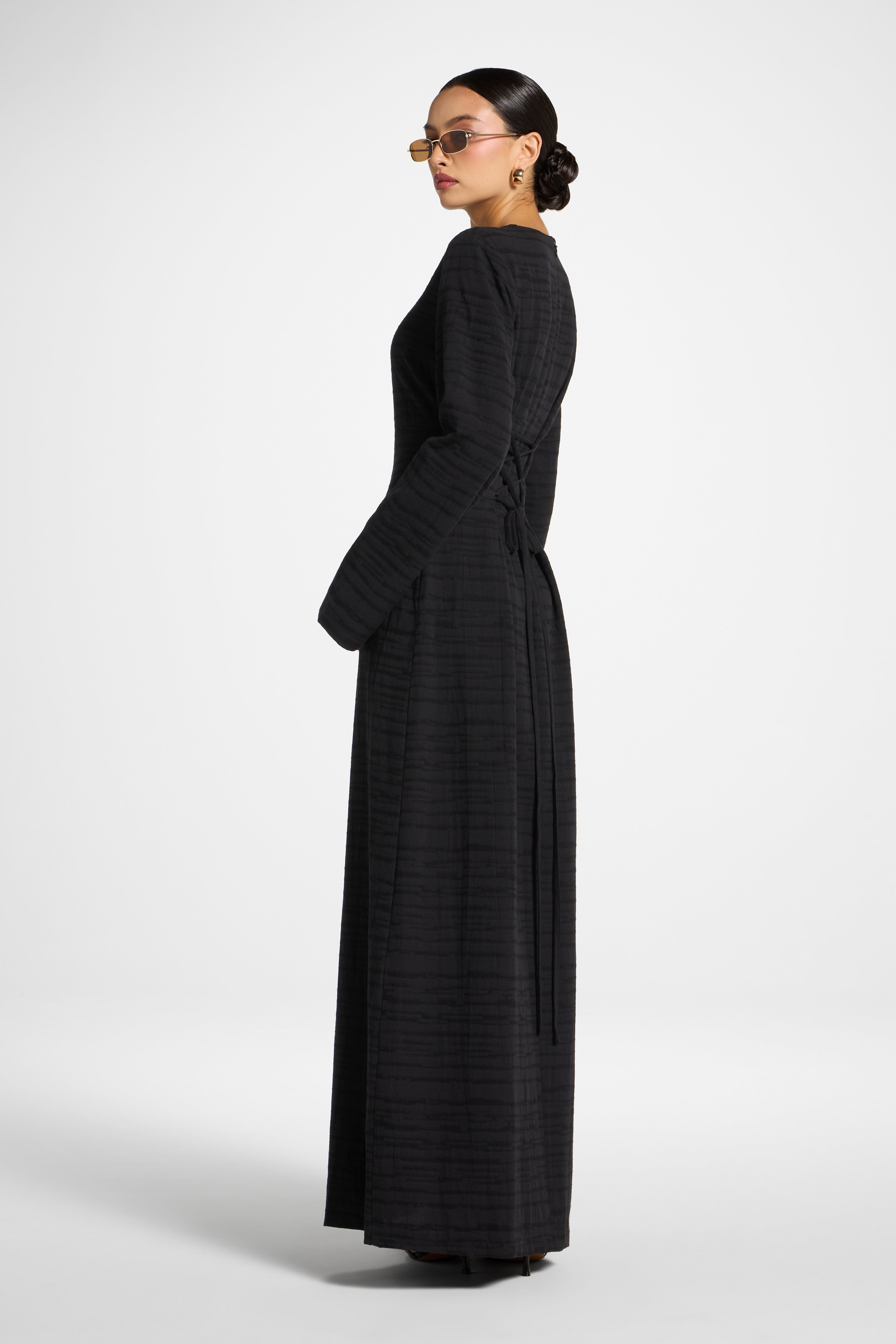 Cotton Cinch Maxi Dress - Black Dress Veiled 