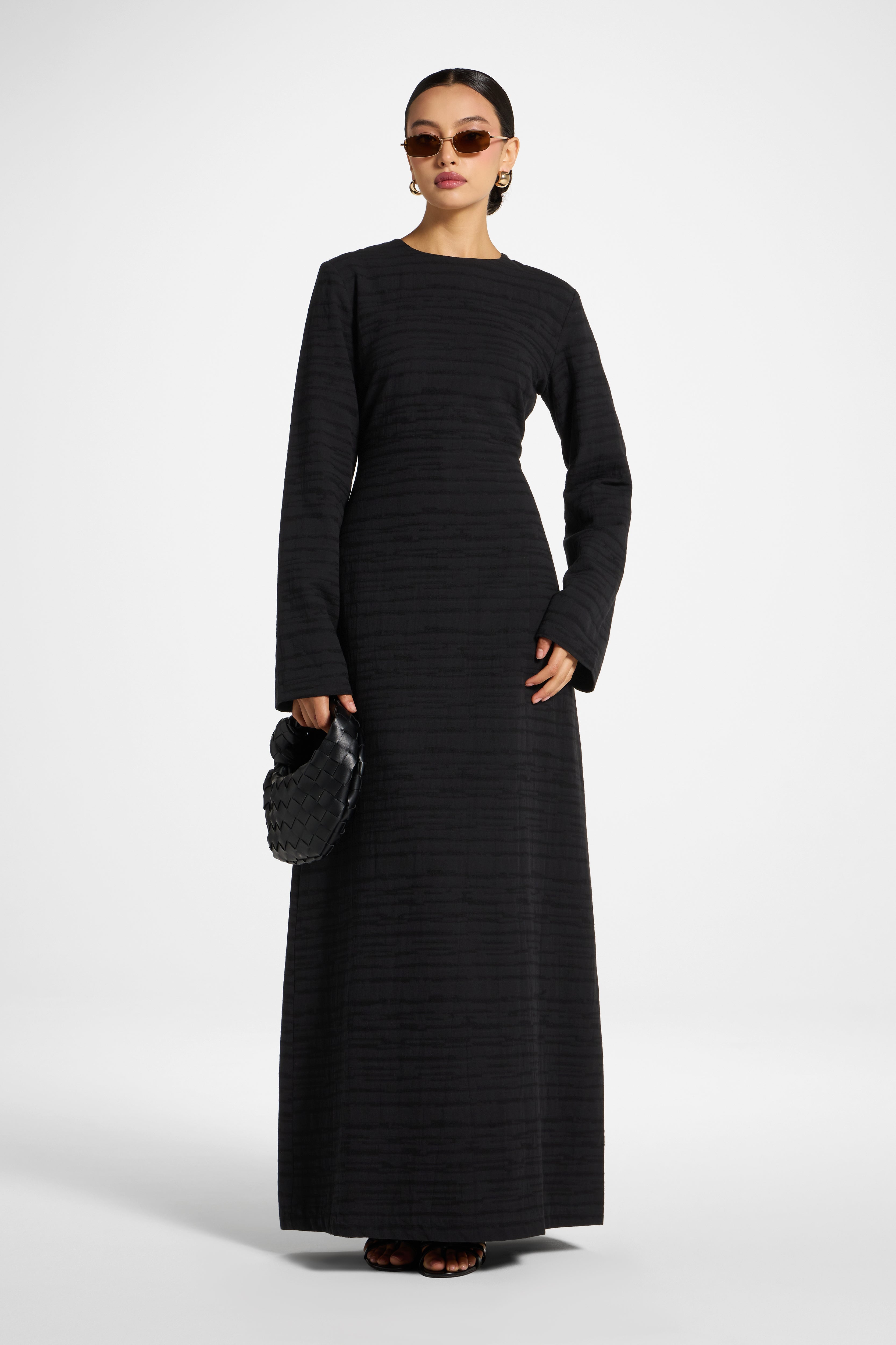 Cotton Cinch Maxi Dress - Black Dress Veiled 