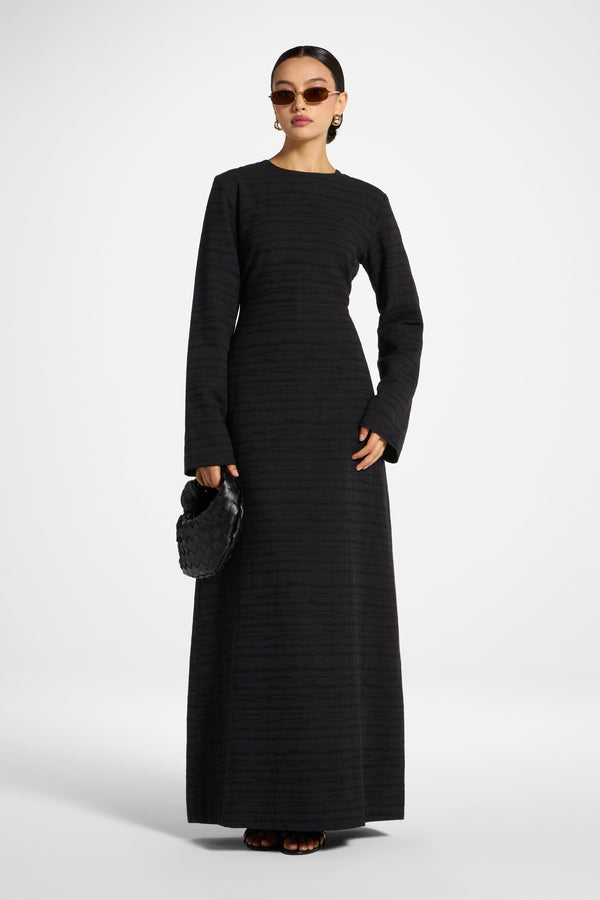 Cotton Cinch Maxi Dress - Black Dress Veiled 