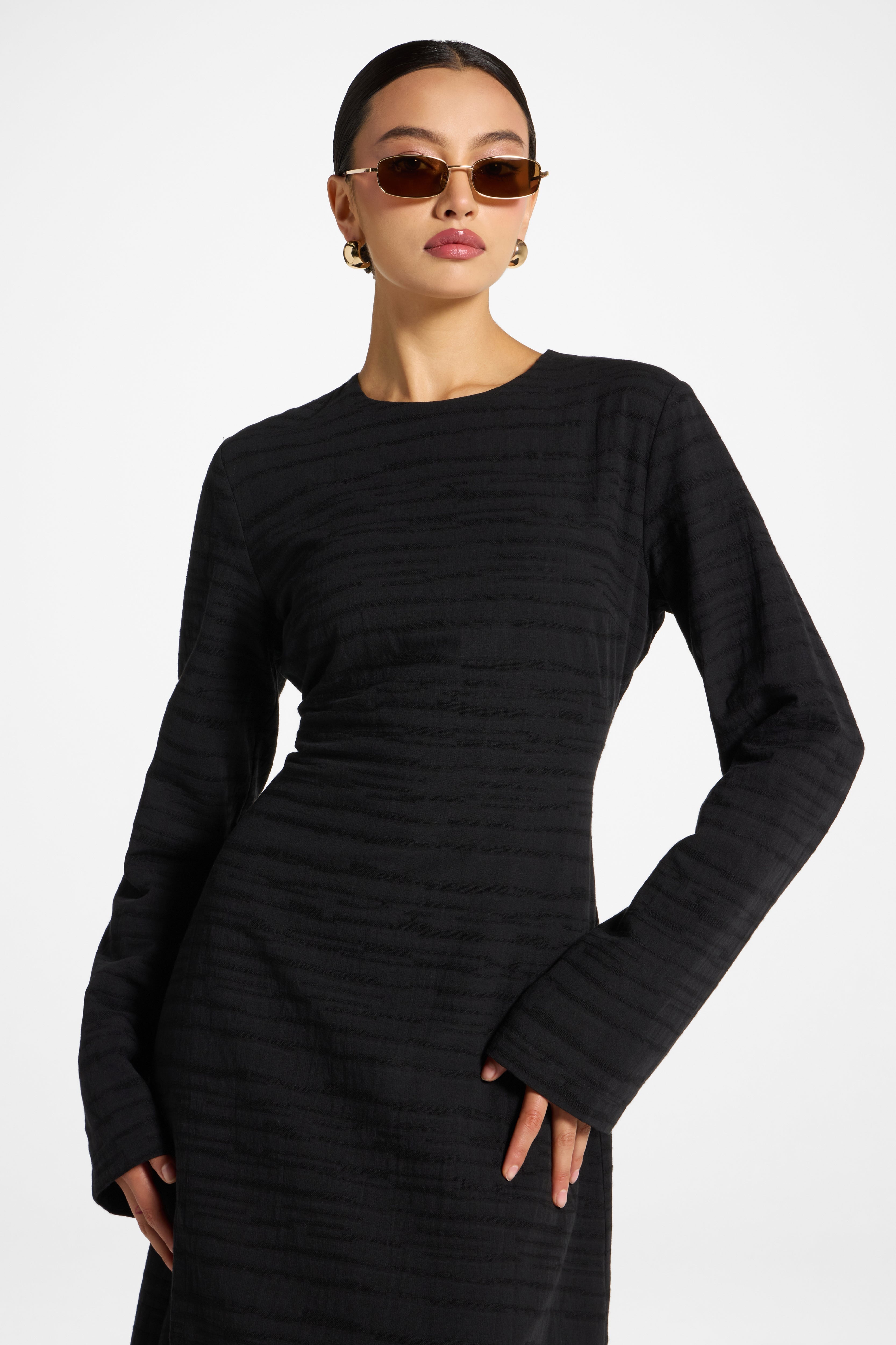 Cotton Cinch Maxi Dress - Black Dress Veiled 