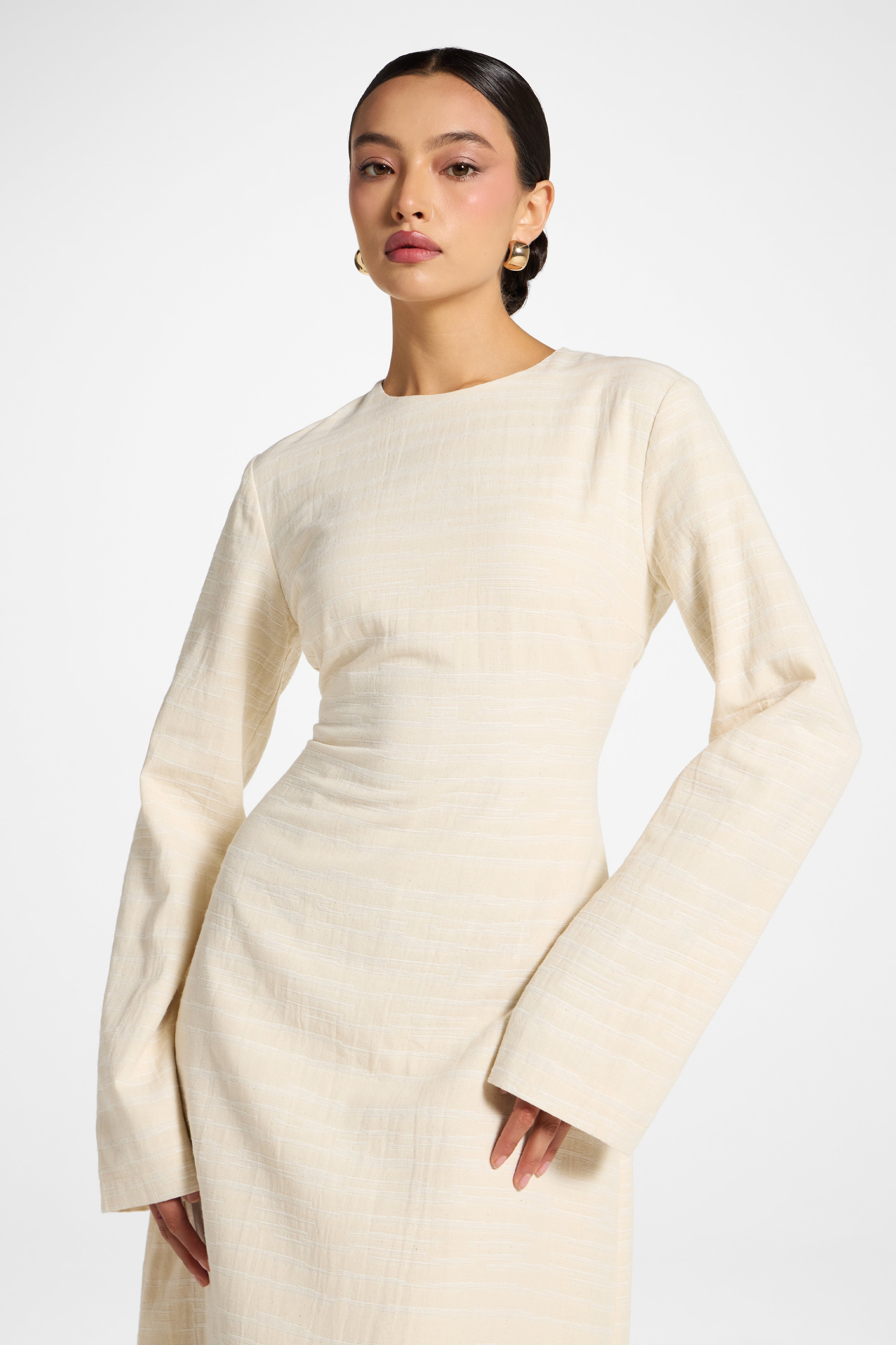 Cotton Cinch Maxi Dress - Natural Dress Veiled 