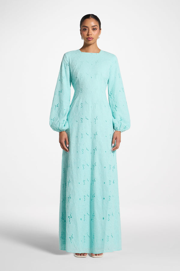 Cotton Eyelet Maxi Dress - Aqua