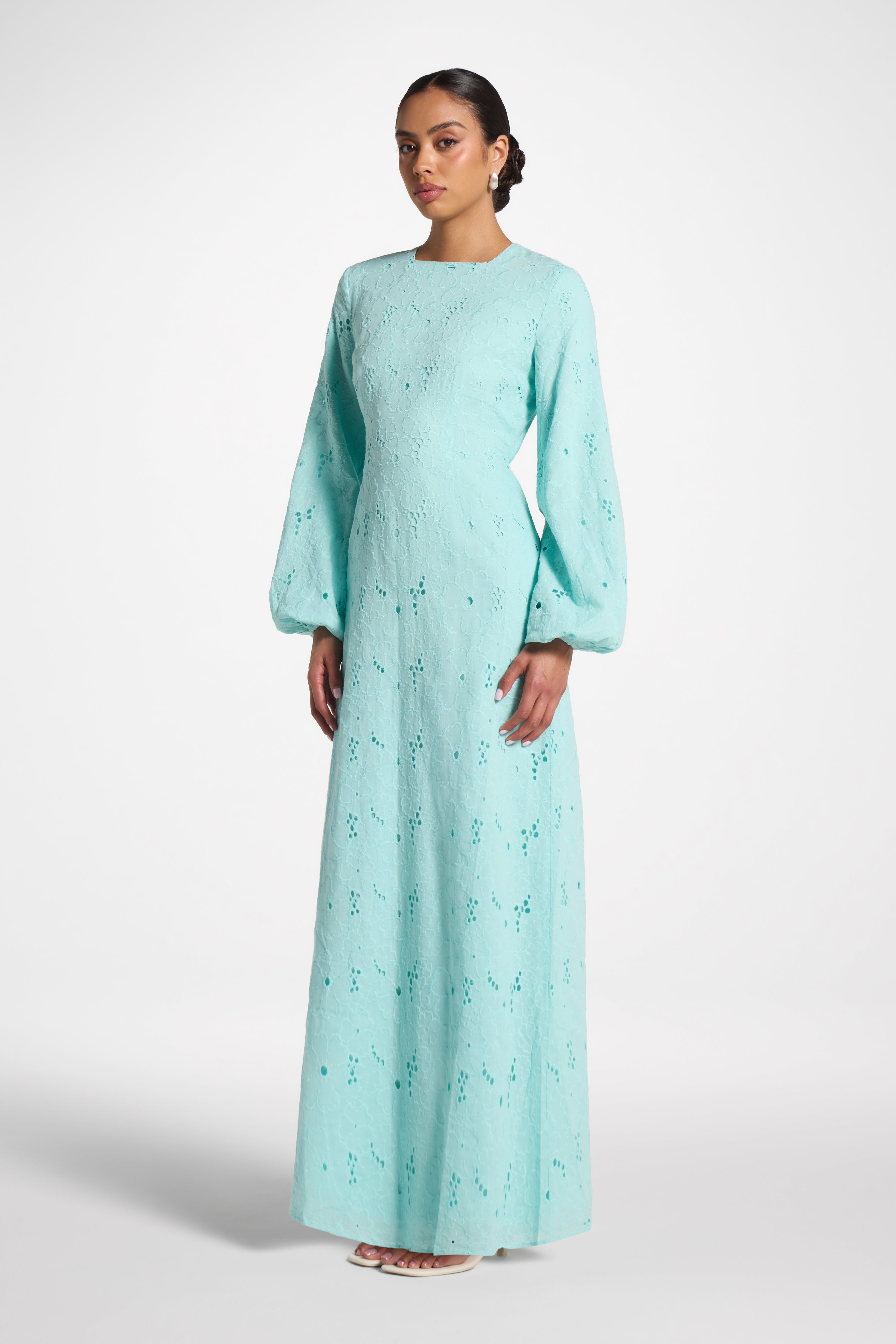 Cotton Eyelet Maxi Dress - Aqua Dress Veiled 