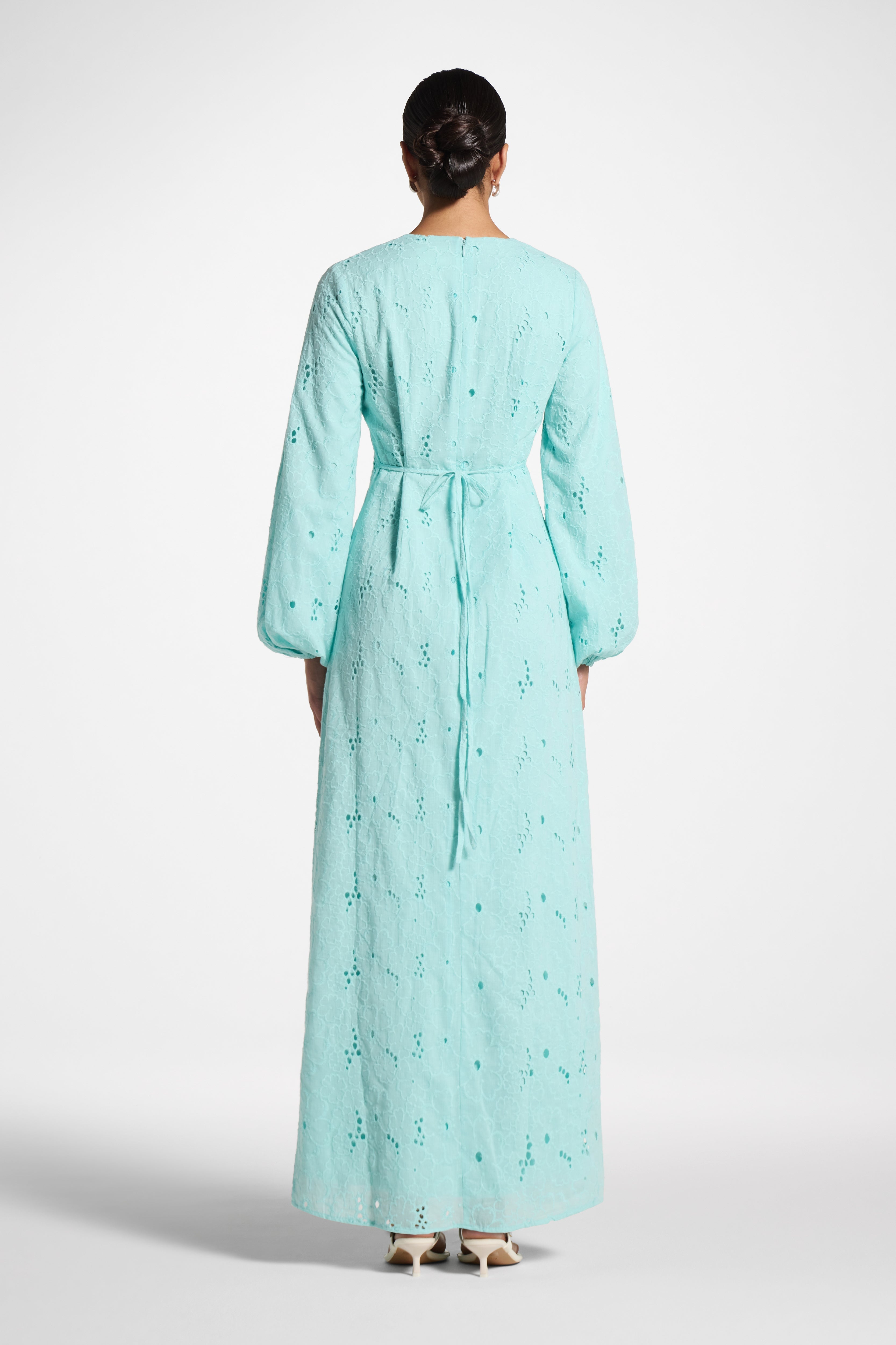 Cotton Eyelet Maxi Dress - Aqua Dress Veiled 