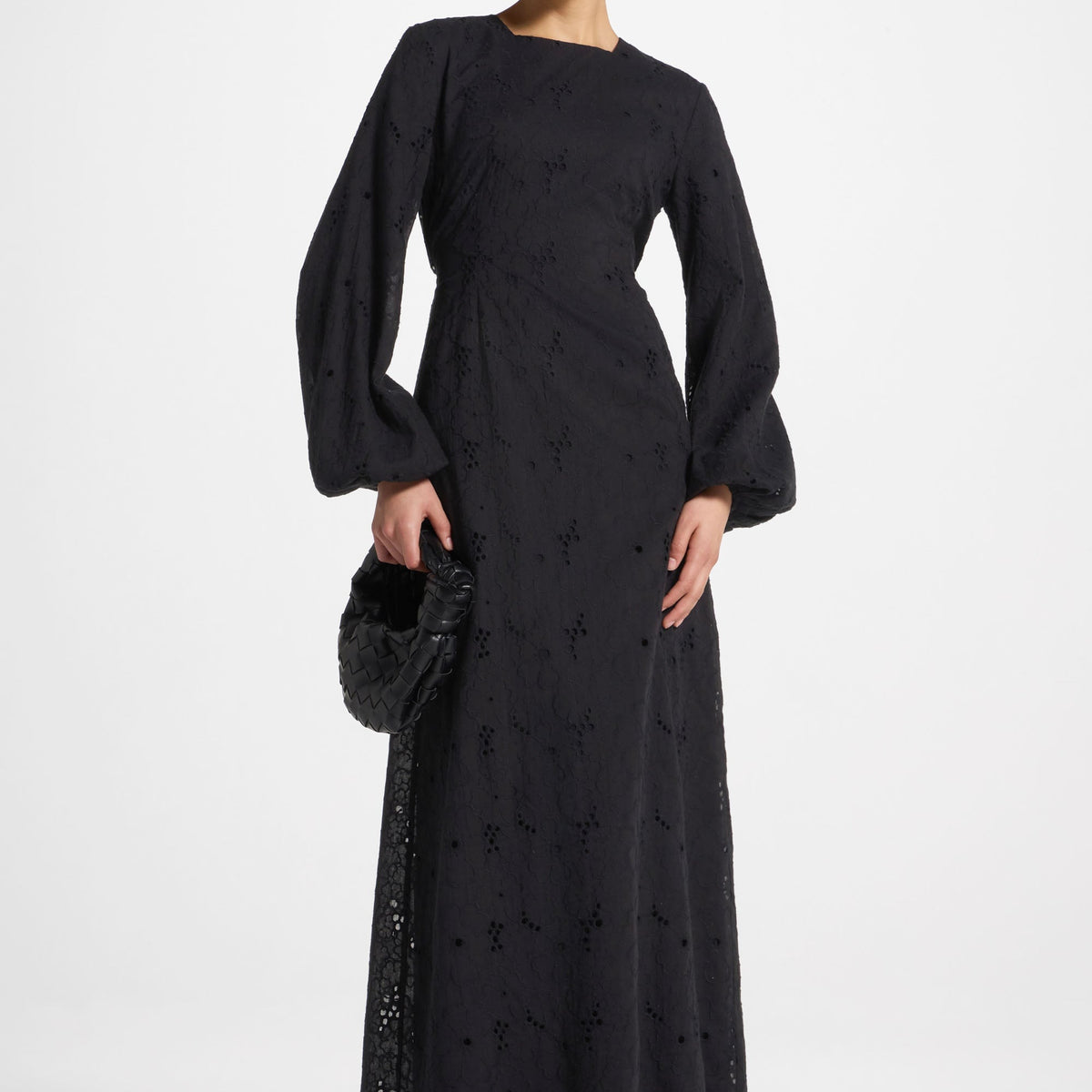 Cotton Eyelet Maxi Dress - Black